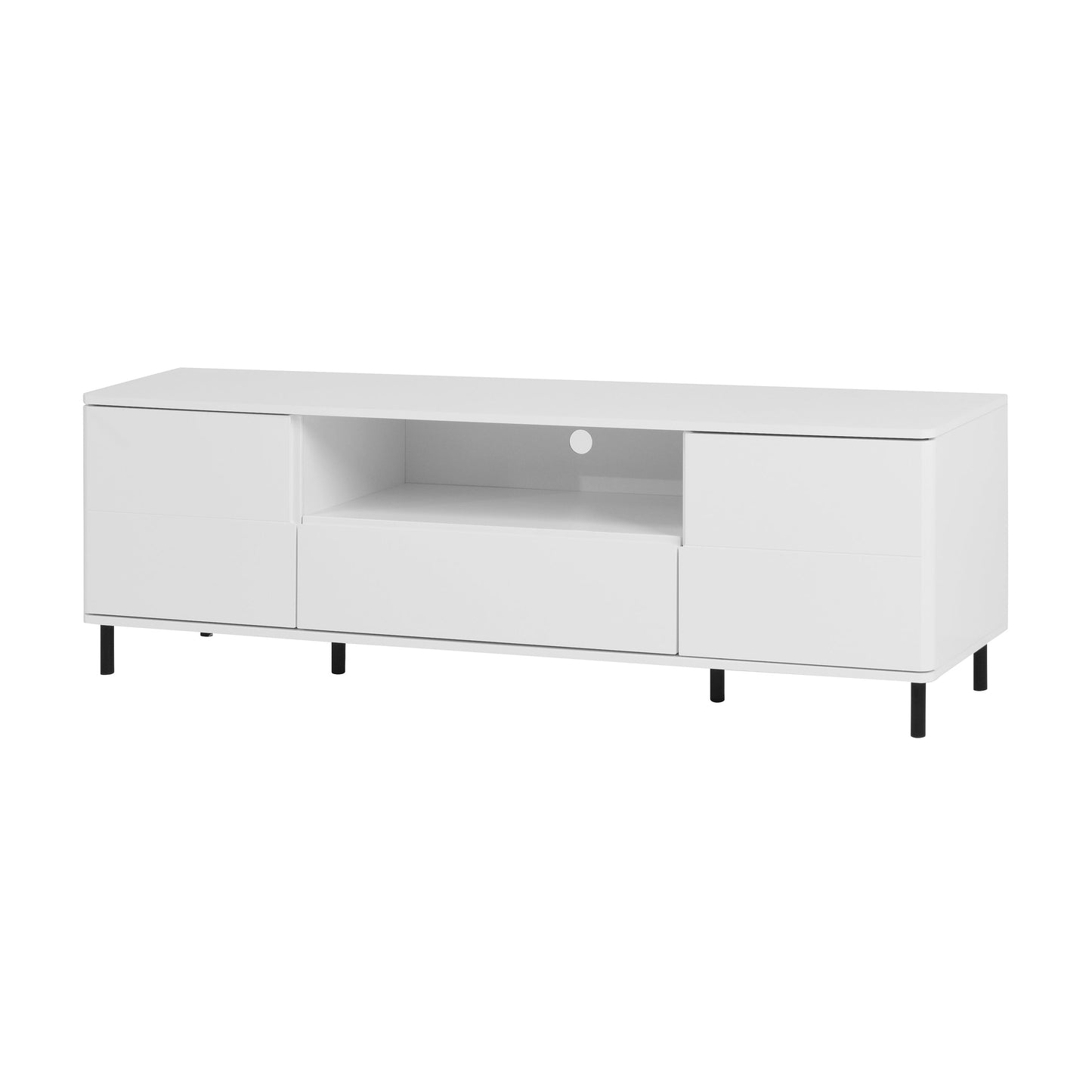 High Gloss Panel Modern TV Console, TV Stand, Entertainment Center with Storage Shelves,TV Cabinet for Living Room, Bedroom, Cloud White 63x15.74x19.68 inch