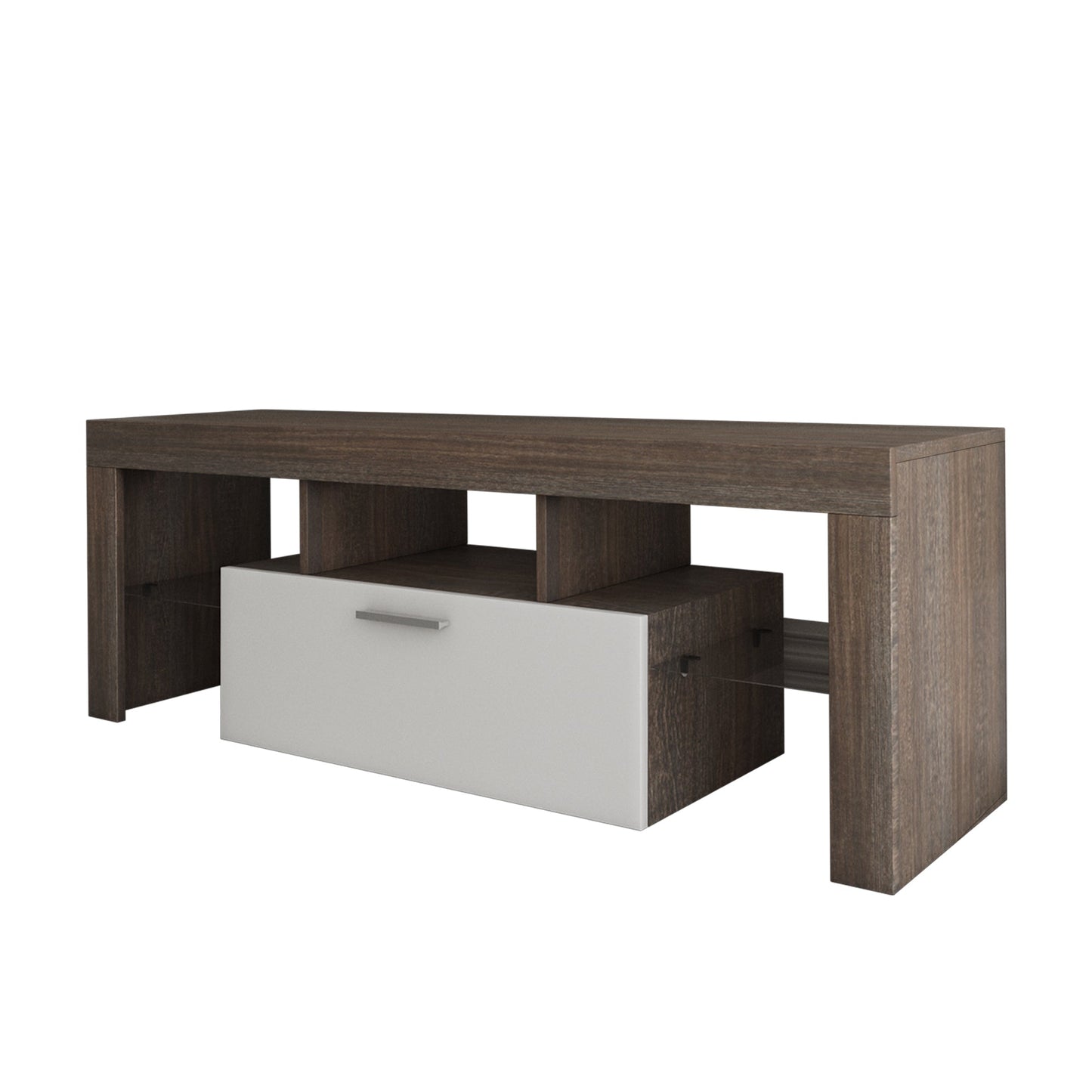 20 minutes quick assembly brown simple modern TV stand with the toughened glass shelf Floor cabinet Floor TV wall cabinet Brown + whiteTV bracket with LED Color Changing Lights for Living Room