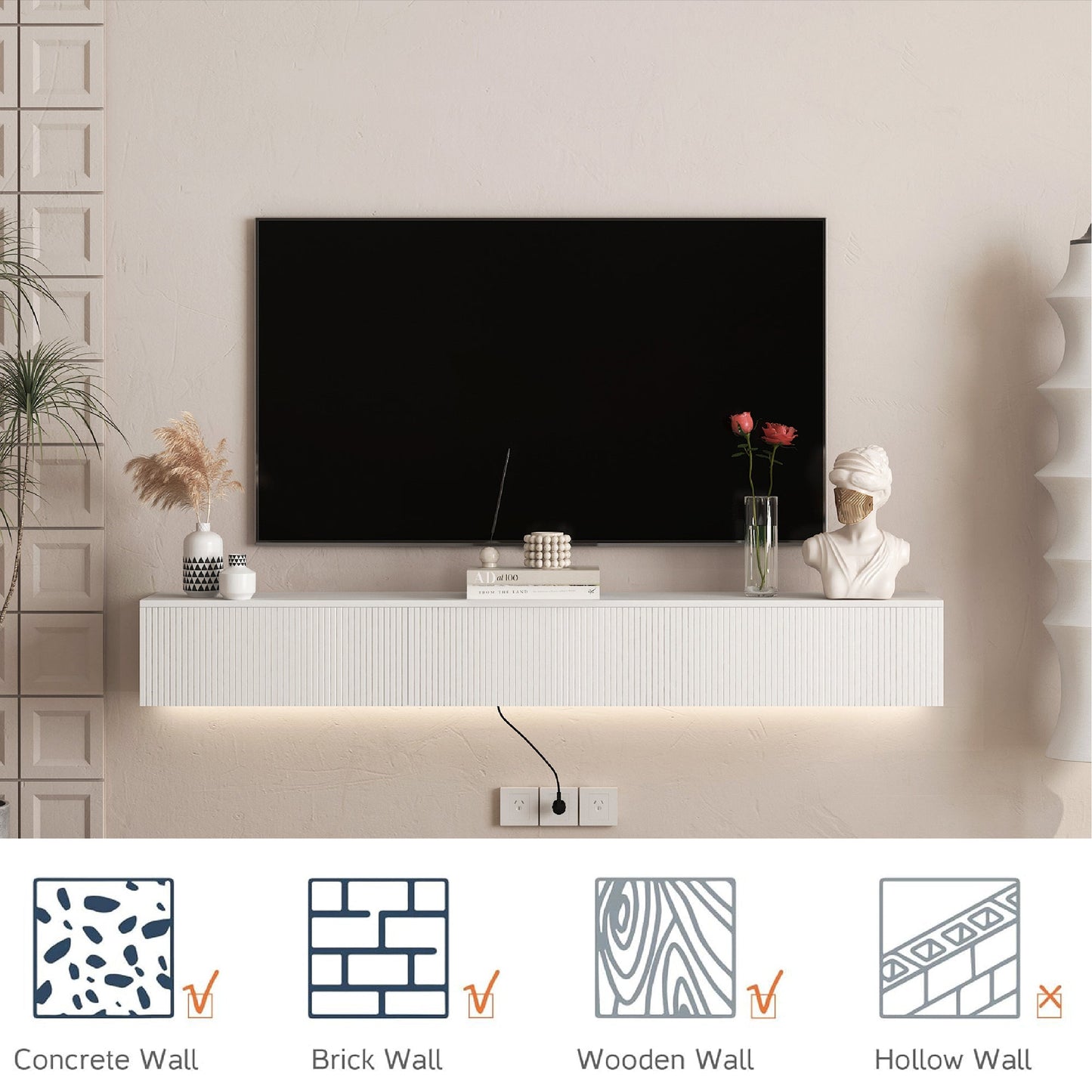 Floating TV Stand Wall Mounted with 16 Color LEDs,69' Modern TV Stand, Floating TV Cabinet Entertainment Center for 55 60 65 Inch TV