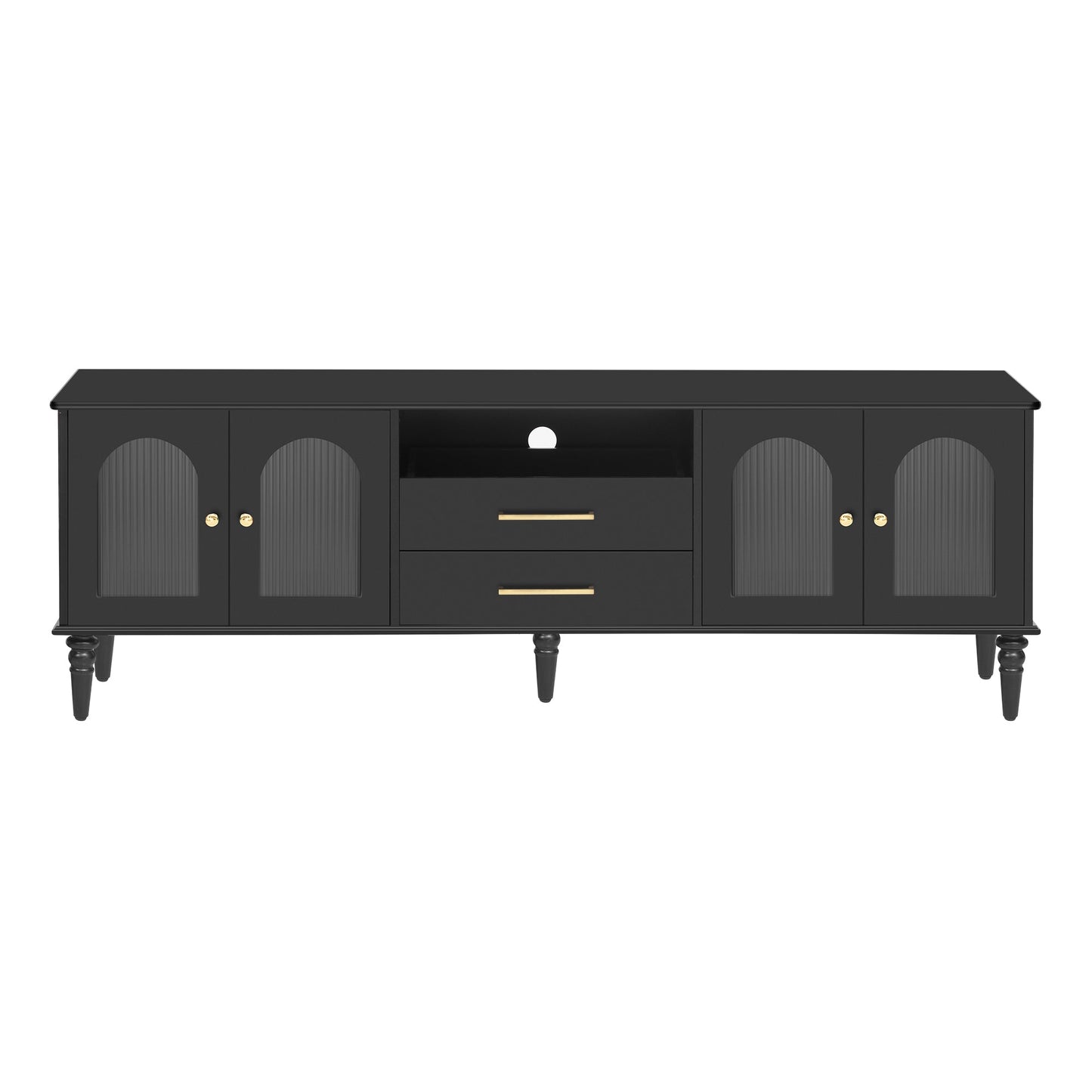 U-Can 68.9'' Retro TV Stand for TVs up to 75 Inches, Entertainment Center Media Console with Fluted Glass Doors and Five Solid Wood Legs for Living room(OLD SKU:N724P198468B)