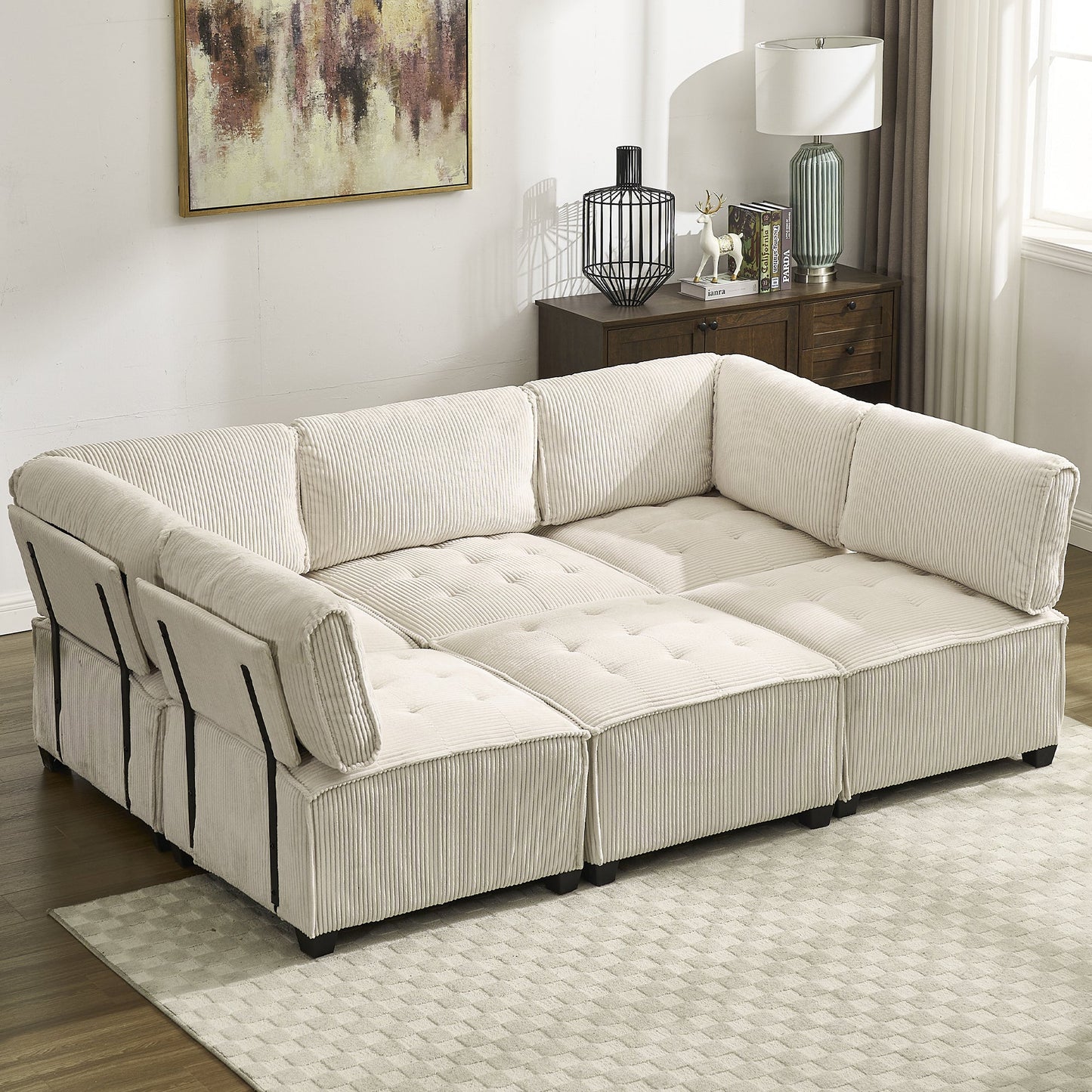 UNITED WE WIN Modular Sectional Sofa U Shaped Modular Couch with Reversible Chaise Modular Sofa Sectional Couch,6- Seat Convertible Sofa,Fit for Living Room