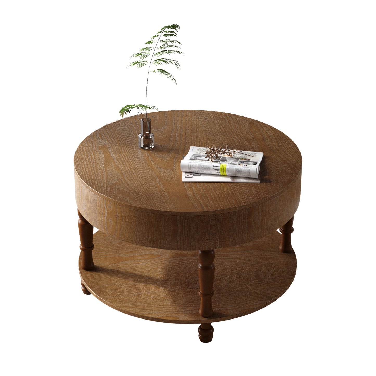 Coffee Table with Dual Storage for Living Room, 31.5' Modern Round Coffee Table with Storage and Hidden Compartment, Adjustable Leveling Feet, Easy Assembly (Walnut)
