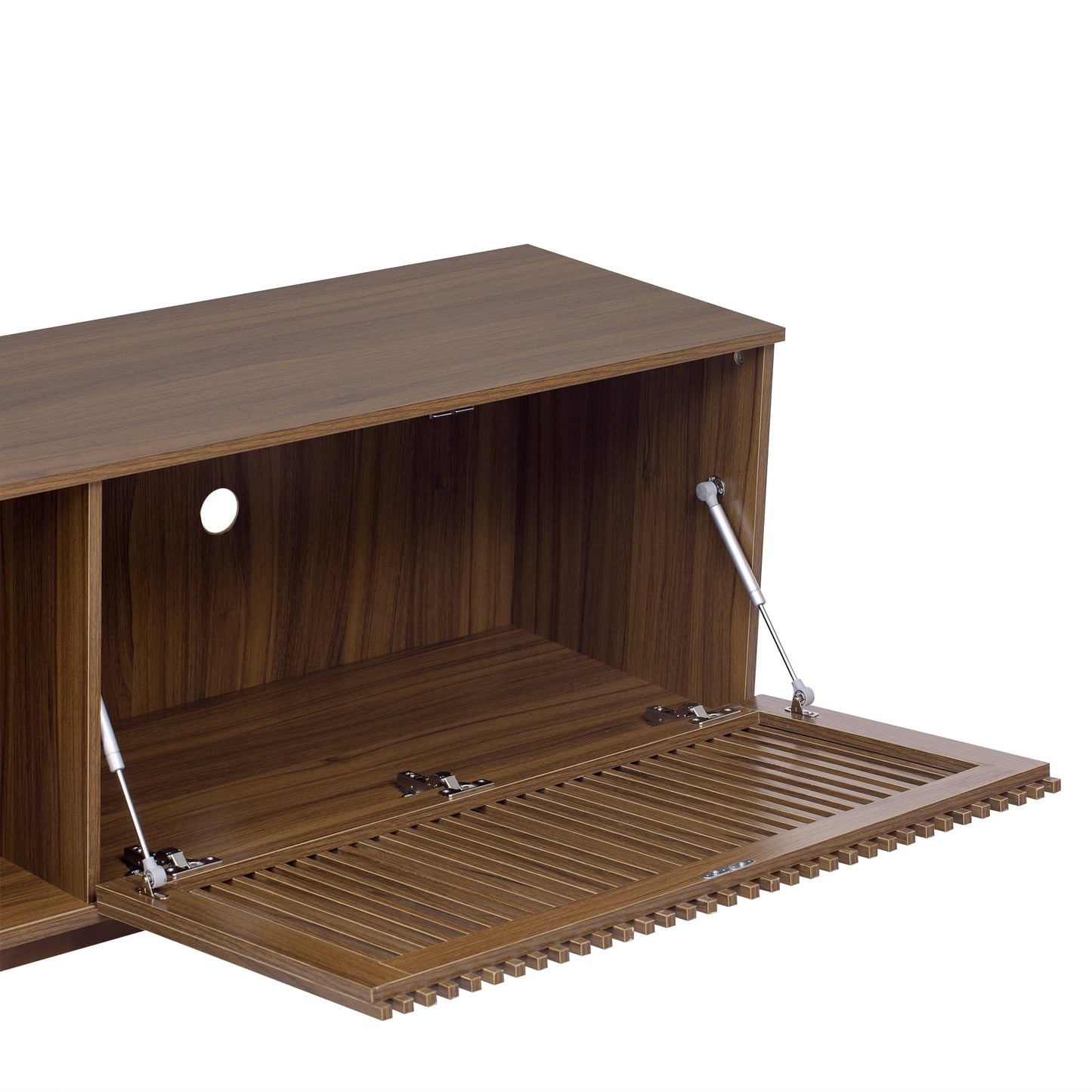 Mid-Century Modern style 2 IN 1 Cat Furniture Walnut TV STAND with Cat Scratcher, Cat house With Sliding Flip-down glass door