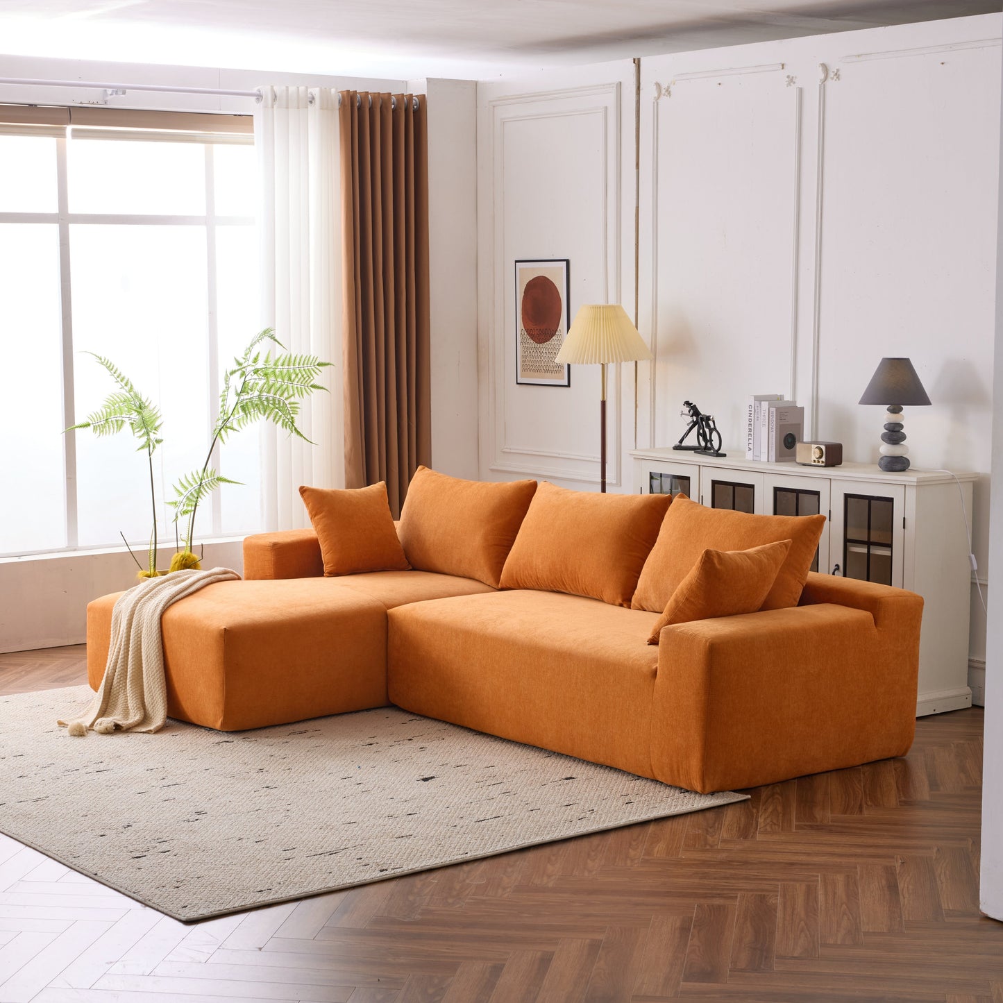 108*68 inch extra-deep modular sofa, cloud sofa, 4-person sofa, sitting and sleeping, living room Chenille modular sofa, no need to assemble, orange