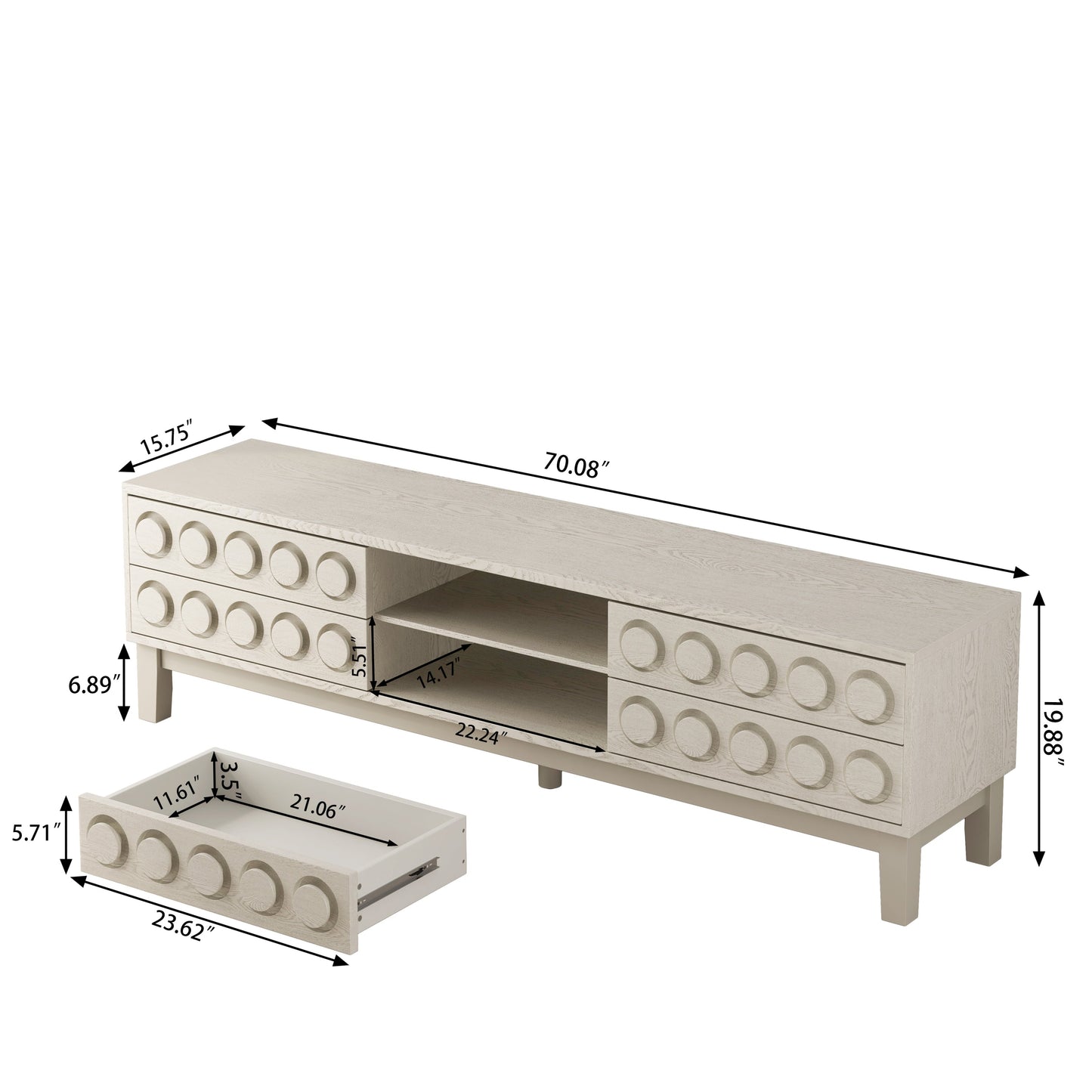 TV Stand for TVs up to 75', Media Console with 4 Drawers, Entertainment Center with Storage for Living Room and Bedroom(White)
