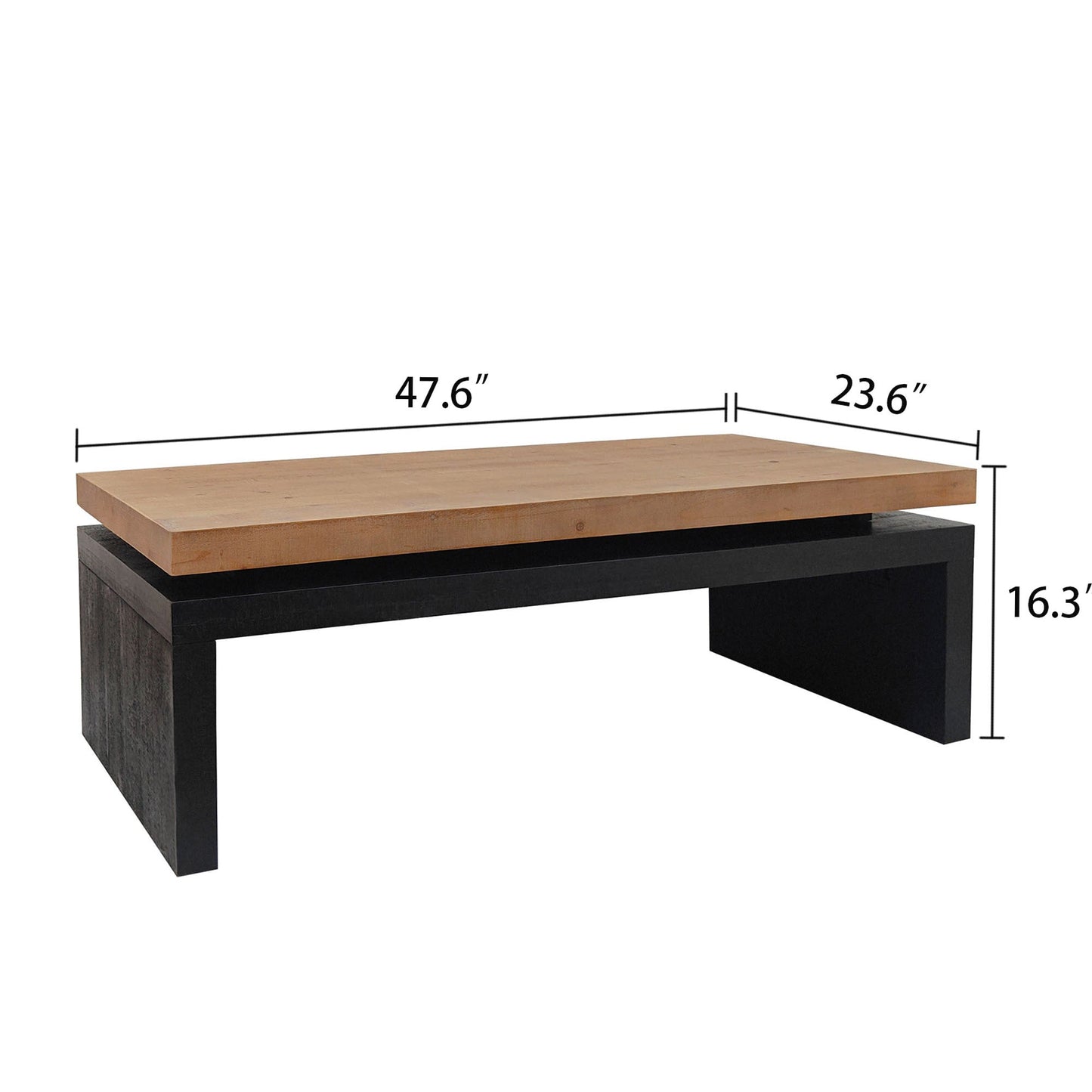 Modern Industrial Coffee Table – Two-Tone Wood Center Table with Floating Top Design 47.6' L * 23.6' W * 16.3' H