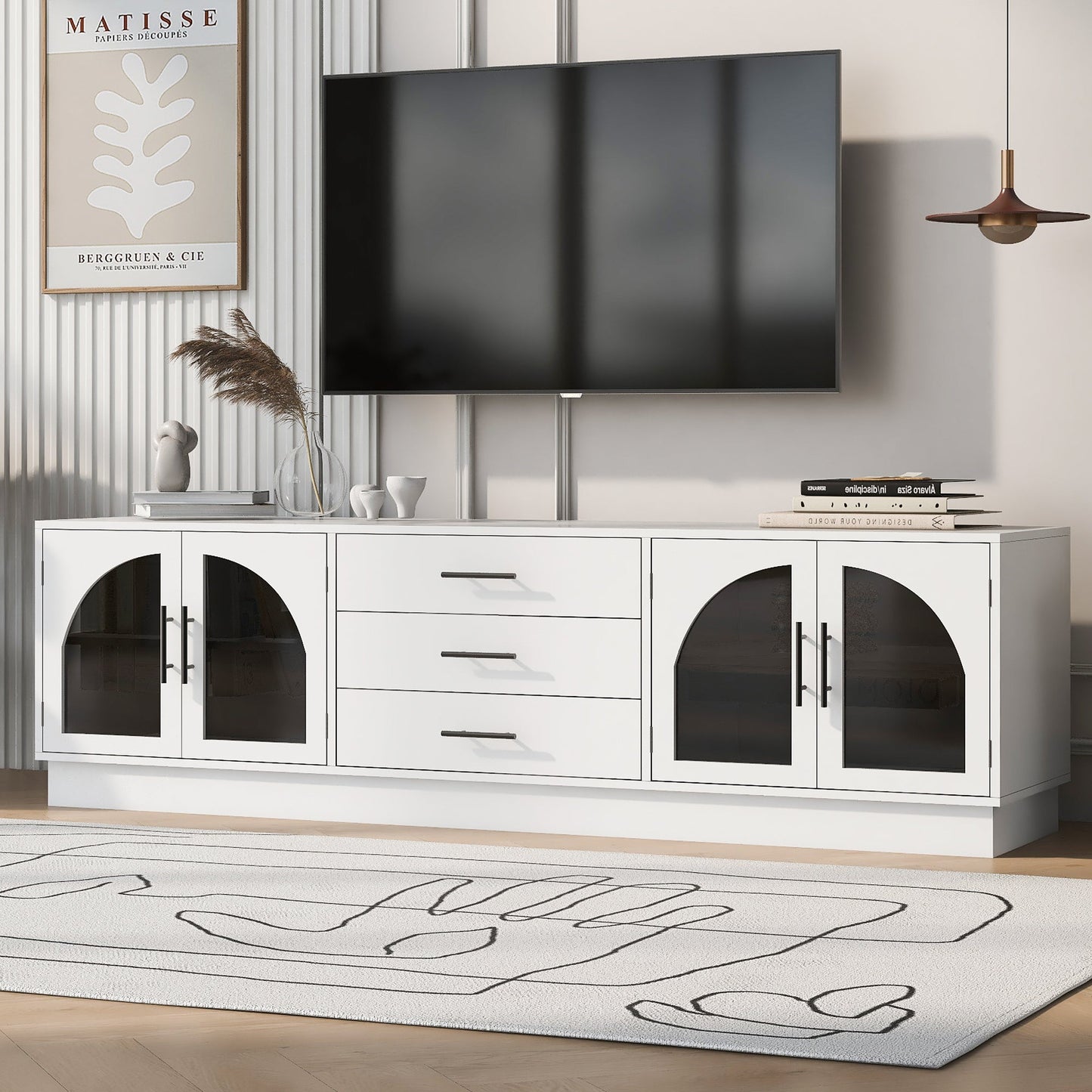 U-Can 68.9'' Modern Minimalist TV Stand for TVs up to 75 Inches, Entertainment Center Media Console Cabinet with Adjustable Shelves for Living room
