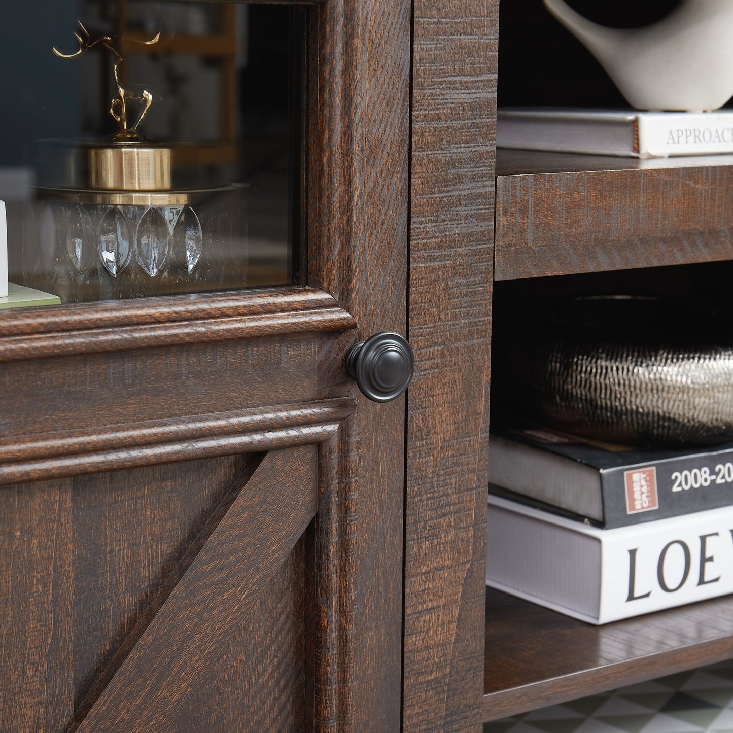 2 Doors Cabinet Farmhouse Cabinet, Farmhouse TV Stand Barn Design,Modern Farmhouse TV Media Stand, Large Barn Inspired Home Entertainment Console,Espresso, 60.23'W*15.35'D*31.7'H