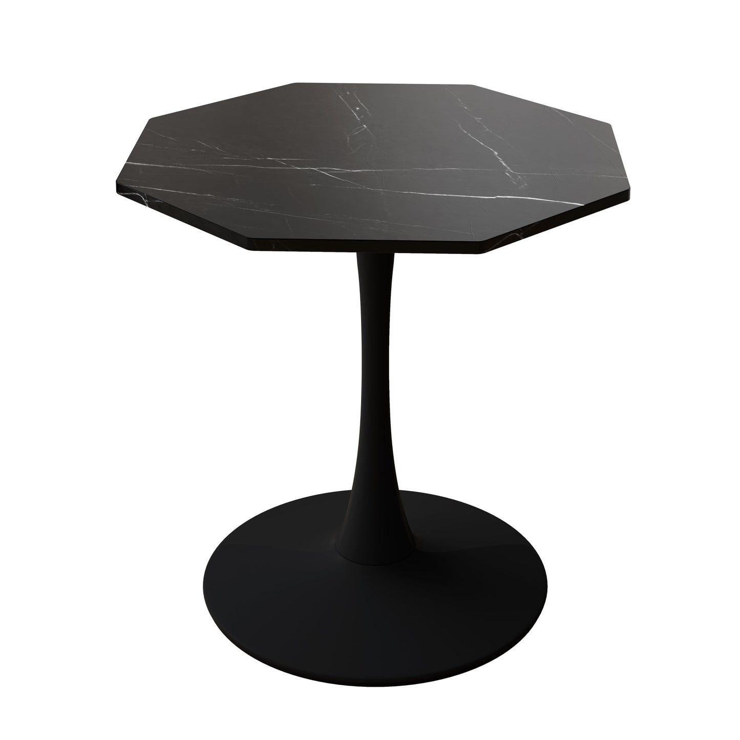 31.50'Modern Octagonal Coffee Table with Printed Black Marble Table Top,Metal Base, for Dining Room, Kitchen, Living Room
