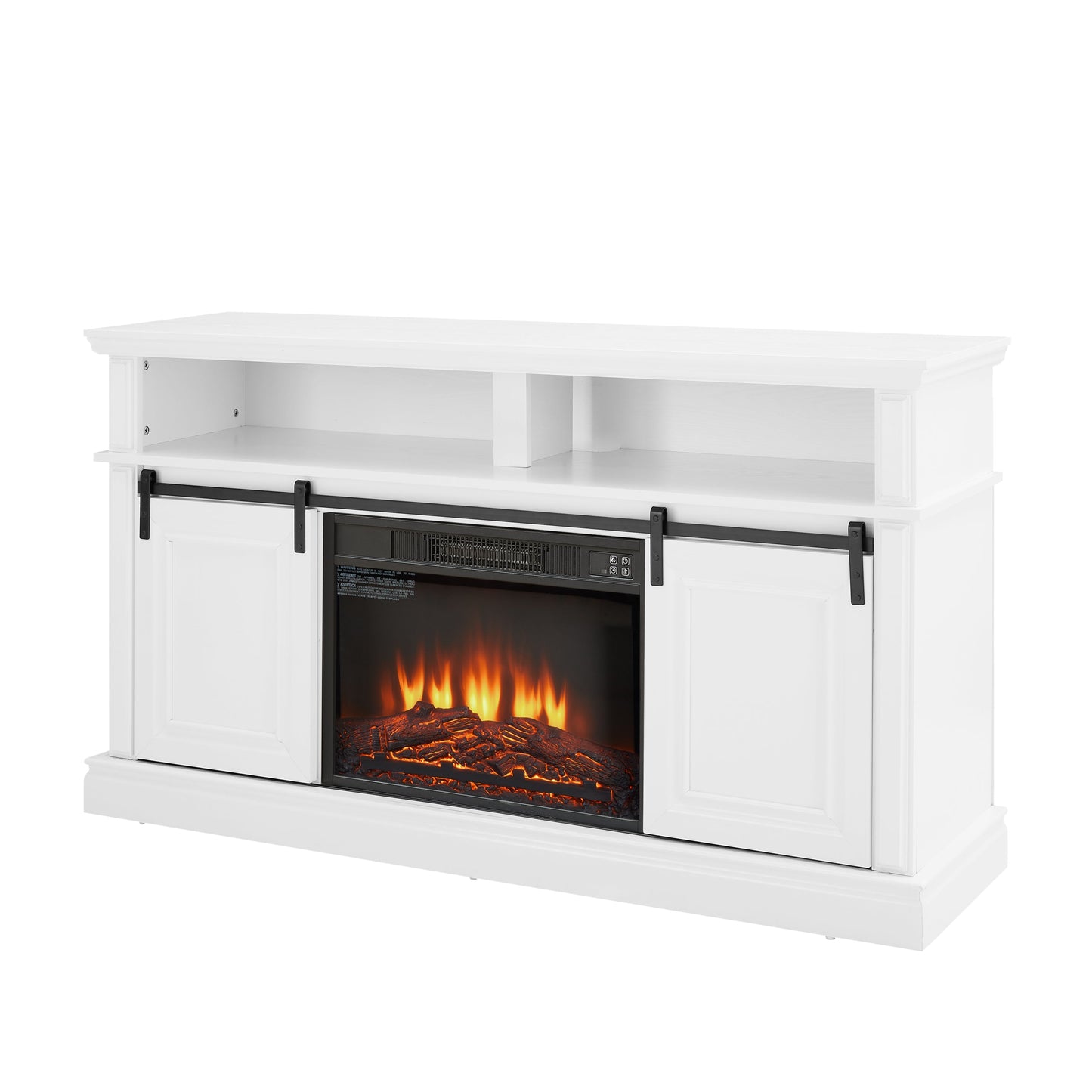 Media Console Table with Storage Cabinet, Mid Century Modern TV Console with 23' Fireplace Insert, Multipurpose Sliding Door TV Cabinet Large Storage Space, 58.11'W*15.79'D*32.36'H Antique White