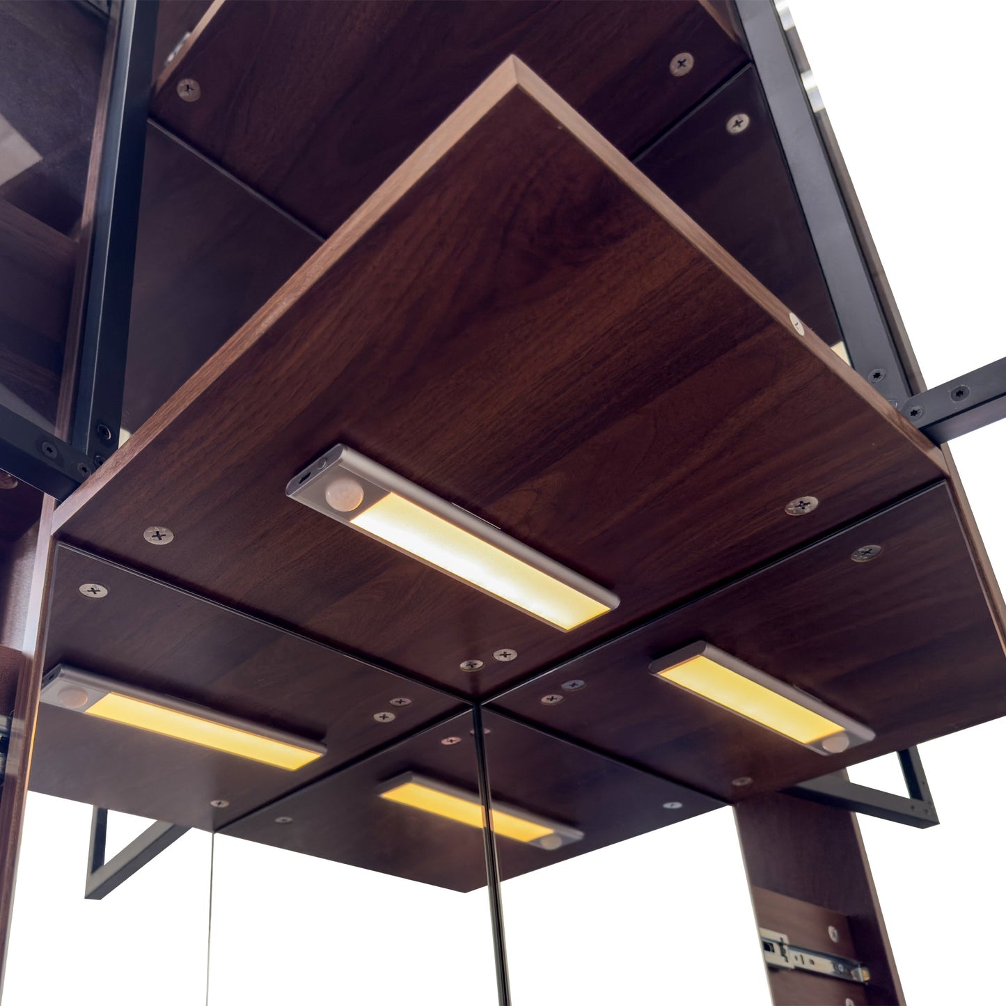 70' Display Cabinet with Glass Doors and Lights, with multi-functional pull-out multi-tier storage shelf , Wooden Display Storage Cabinets