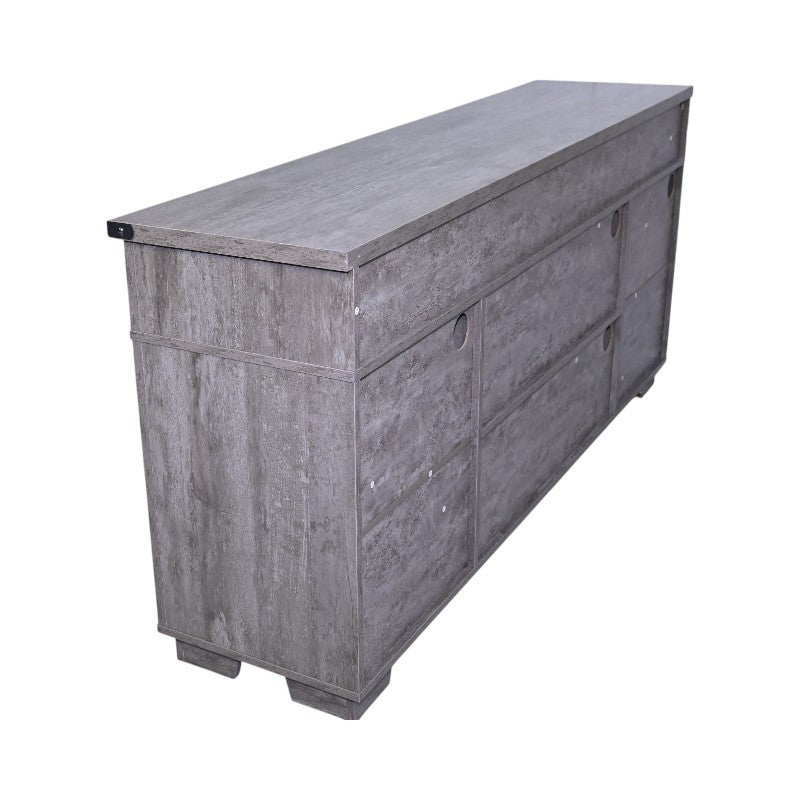 65.3' TV Stand with LED light strips and Iron mesh barn door Y decorative strip country grey farmhouse style
