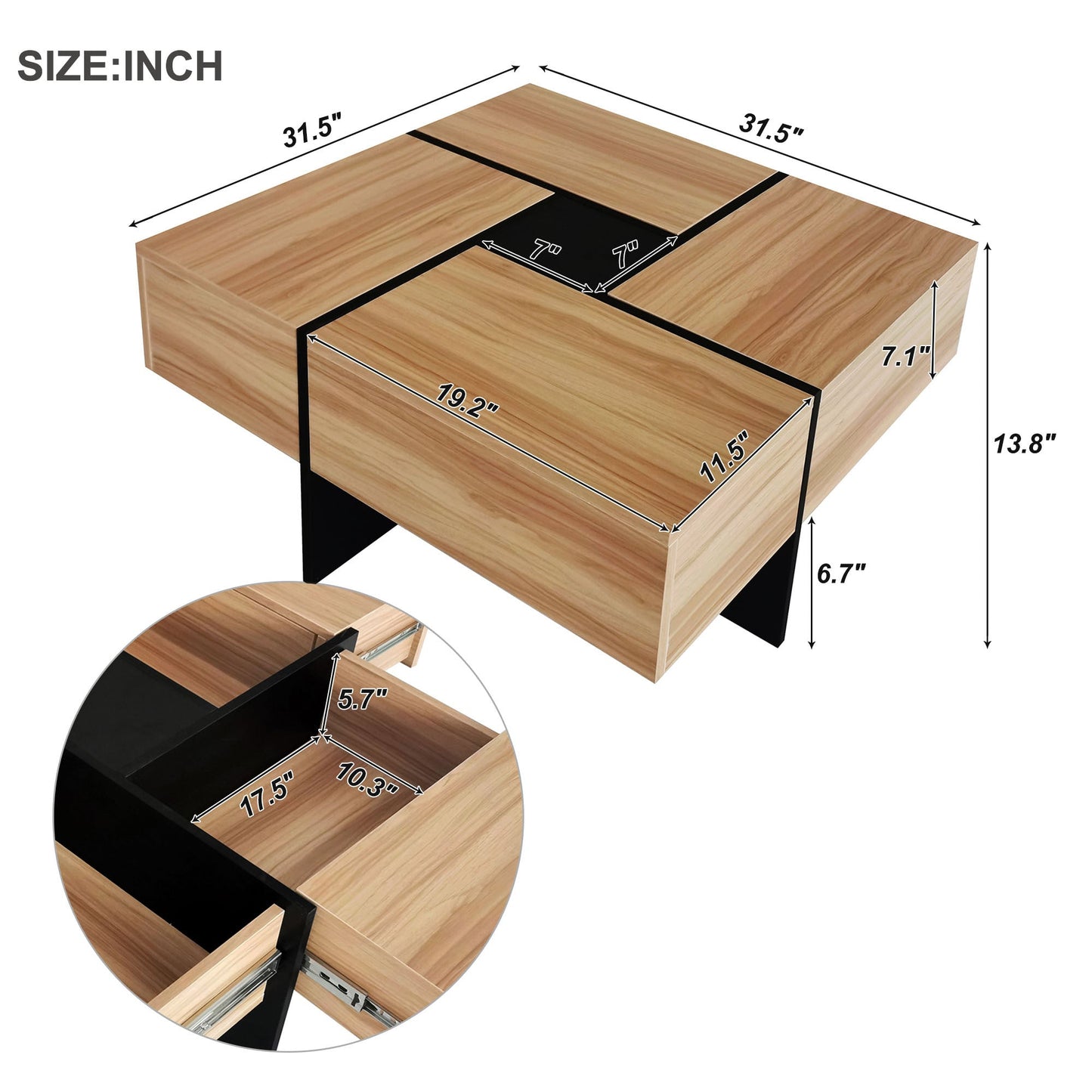ON-TREND Unique Design Coffee Table with 4 Hidden Storage Compartments, Square Cocktail Table with Extendable Sliding Tabletop, UV High-gloss Design Center Table for Living Room, 31.5'x 31.5'