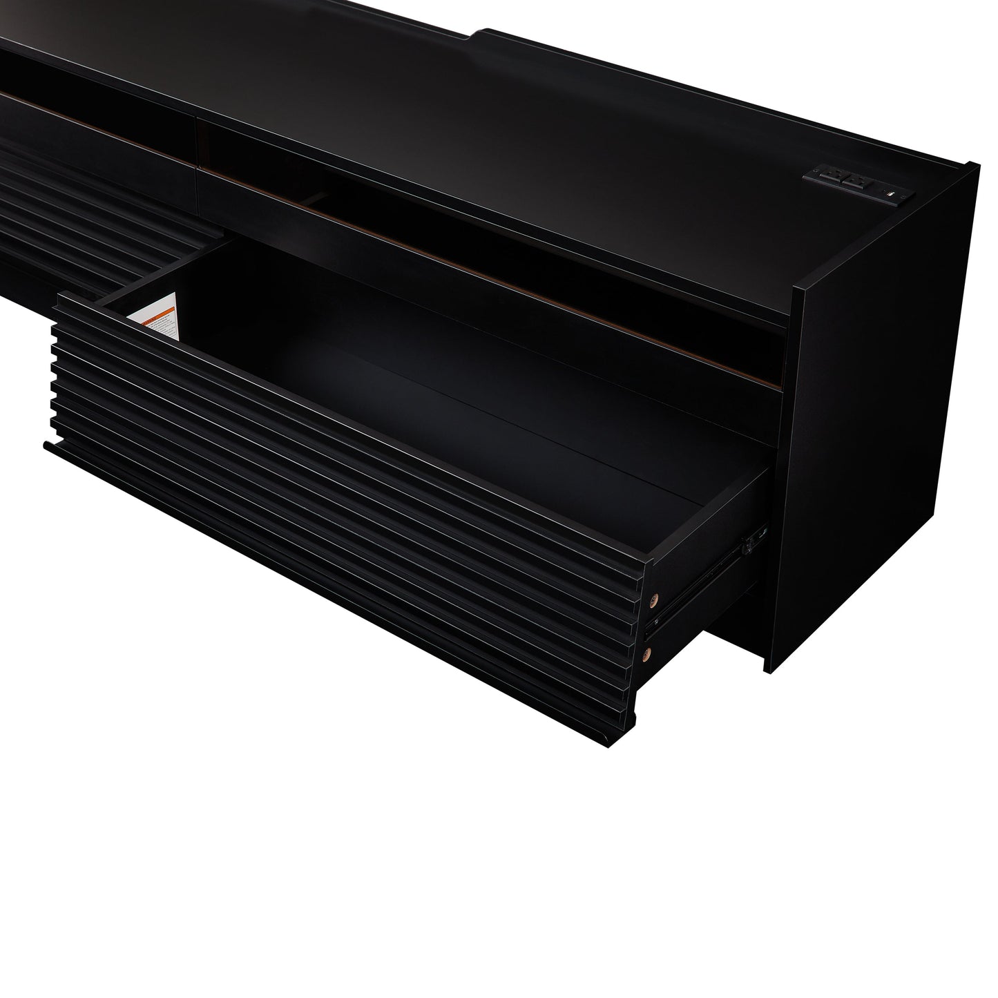 Mirod Modern TV Stand with Ample Storage,4 Drawer Design with Tempered Glass ,Built-in Charging Ports and Ambient LED Lighting ,Versatile for Any Decor Style