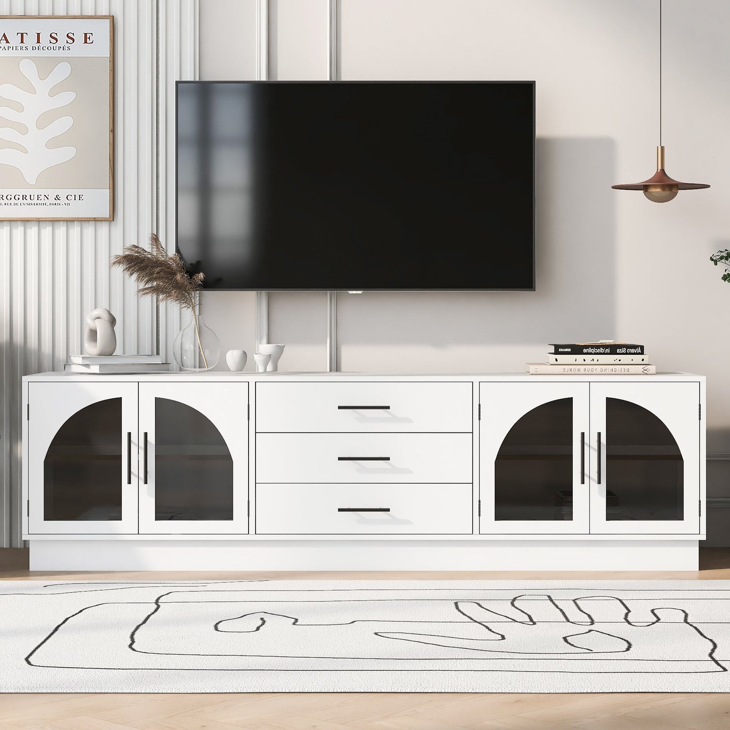 U-Can 68.9'' Modern Minimalist TV Stand for TVs up to 75 Inches, Entertainment Center Media Console Cabinet with Adjustable Shelves for Living room