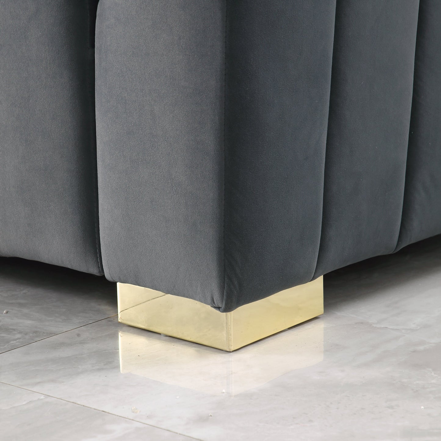 A modern channel sofa take on a traditional Chesterfield,Grey color,3 seater