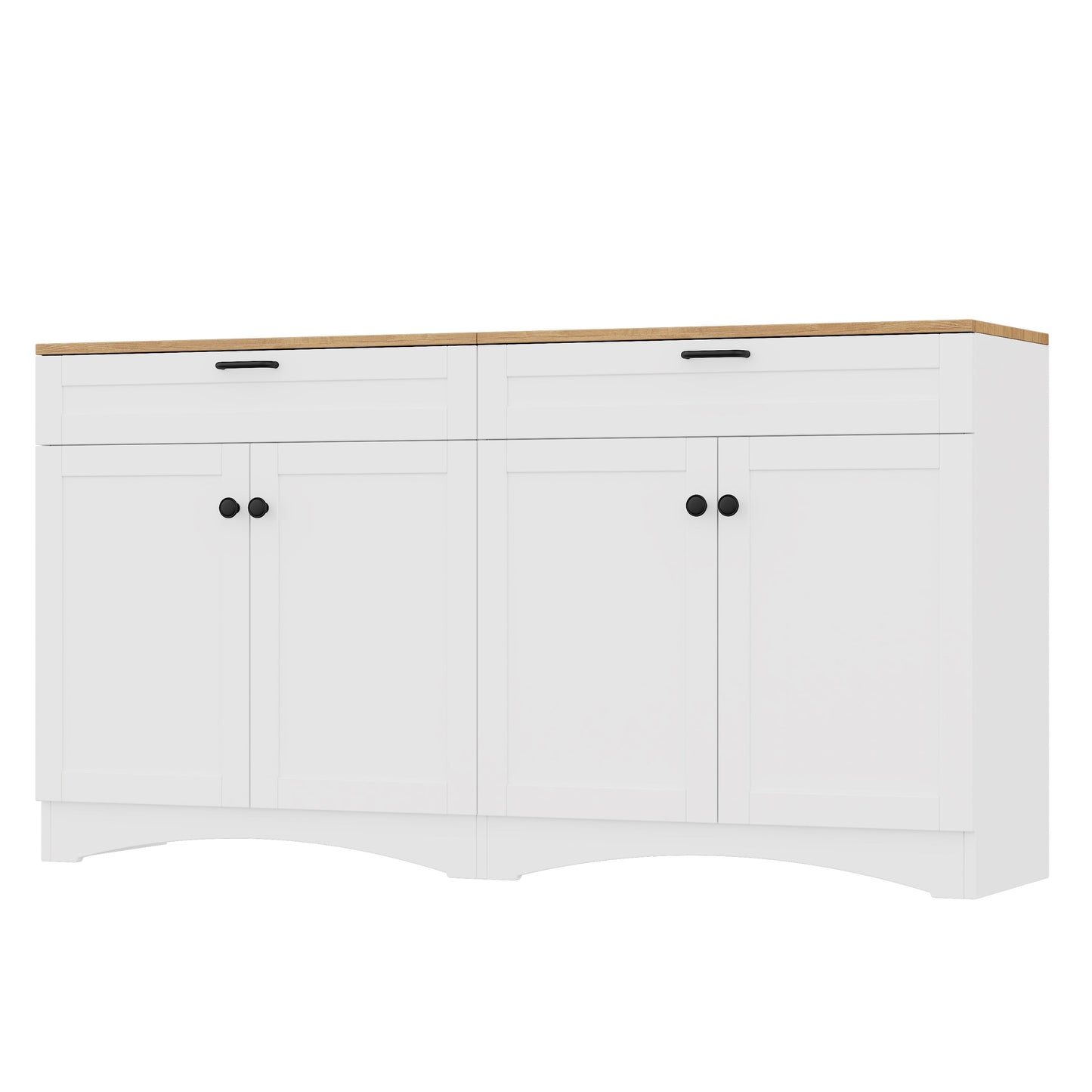 ON-TREND Farmhouse TV Stand with 2 Drawers for TVs Up to 70', Versatile Wood Grain Sideboard with Adjustable Shelves, Mid-Century Buffet Cabinet with Rustic Handles for Living Room/Bedroom, White