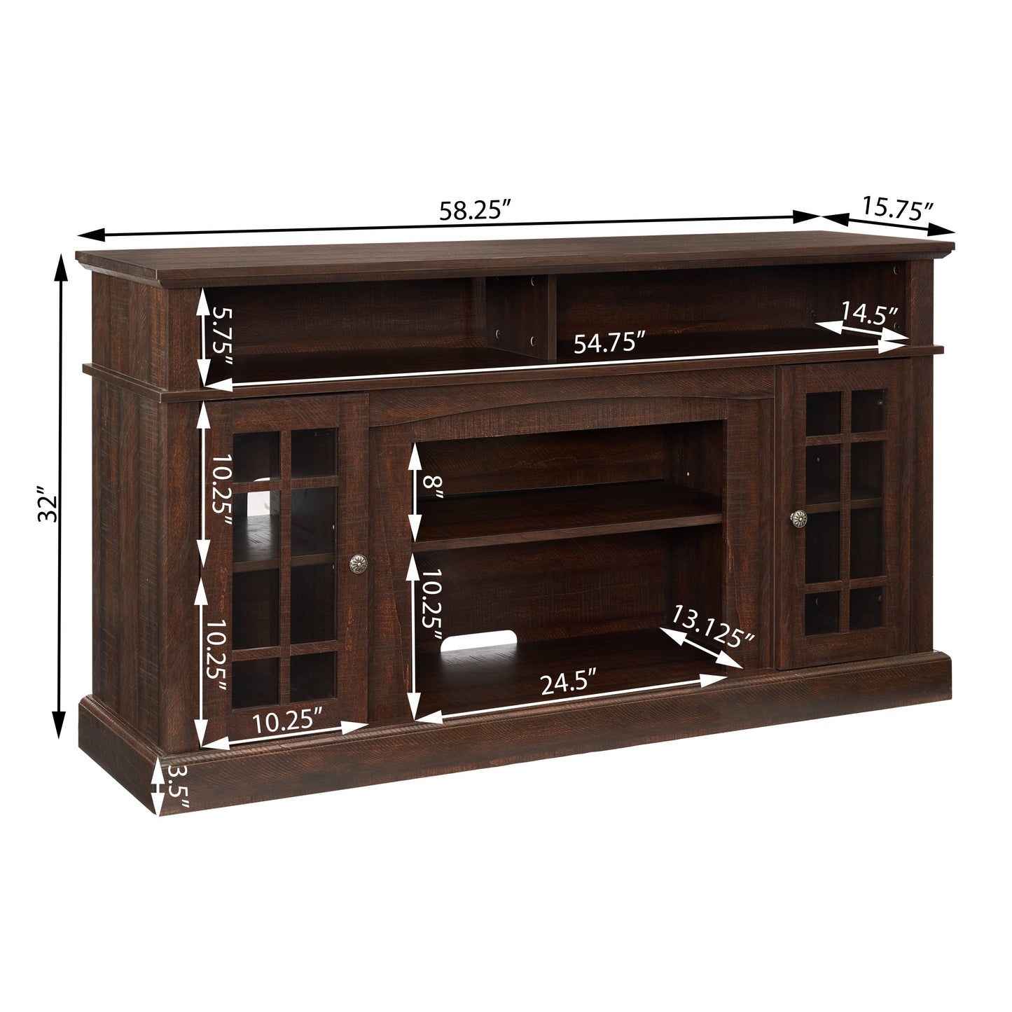 Classic TV Media Stand Modern Entertainment Console with 23' Fireplace Insert for TV Up to 65' with Open and Closed Storage Space, Espresso, 58.25'W*15.75'D*32'H