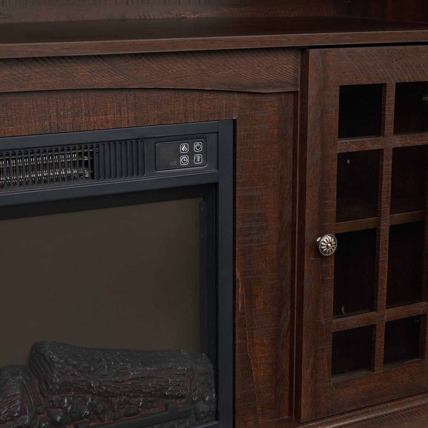 Classic TV Media Stand Modern Entertainment Console with 23' Fireplace Insert for TV Up to 65' with Open and Closed Storage Space, Espresso, 58.25'W*15.75'D*32'H