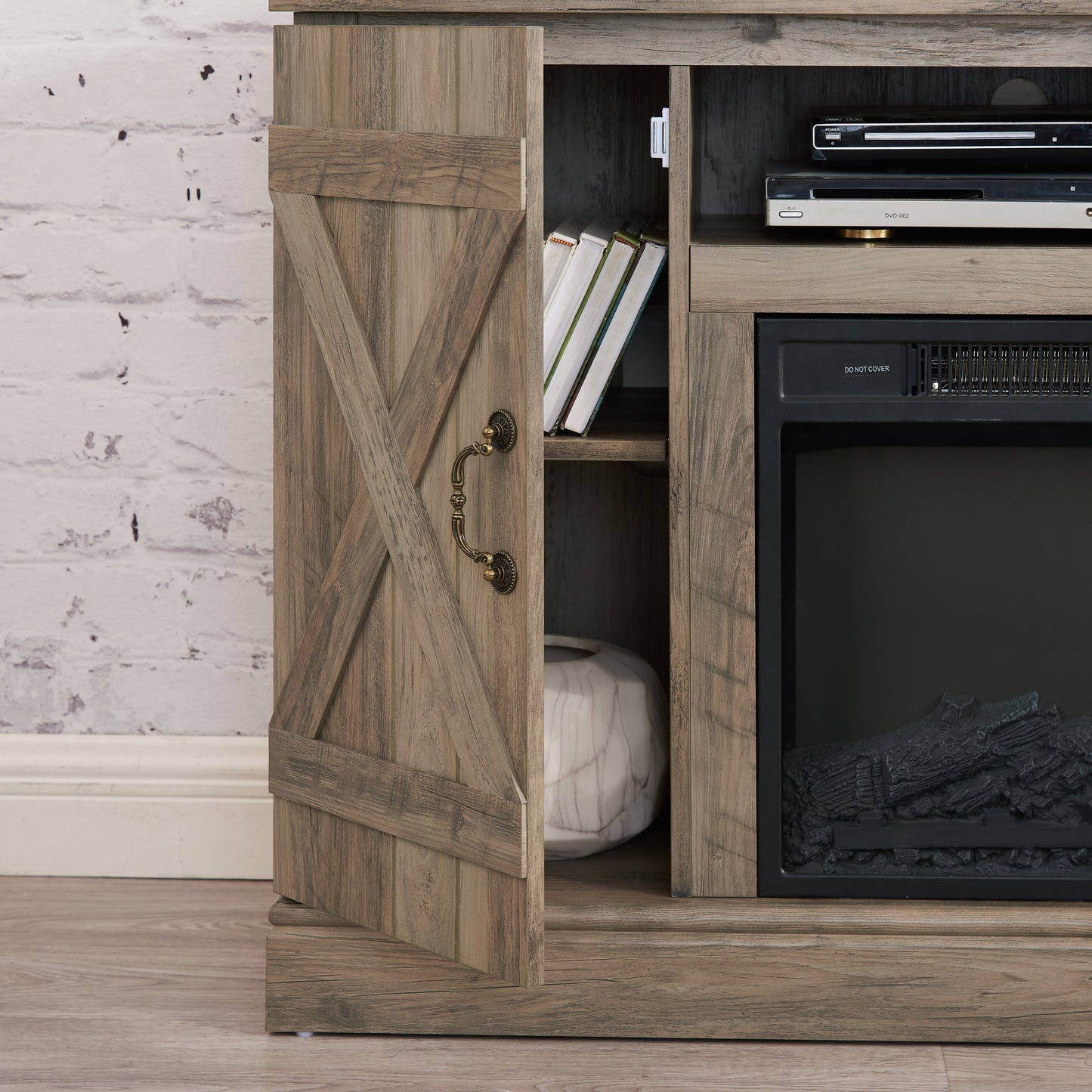 American retro Farmhouse Classic Media TV Stand Antique Entertainment Console with 18' Electric Fireplace Insert for TV up to 50' with Open and Closed Storage Space, Gray Wash 47'W*15.5'D*30.75'H
