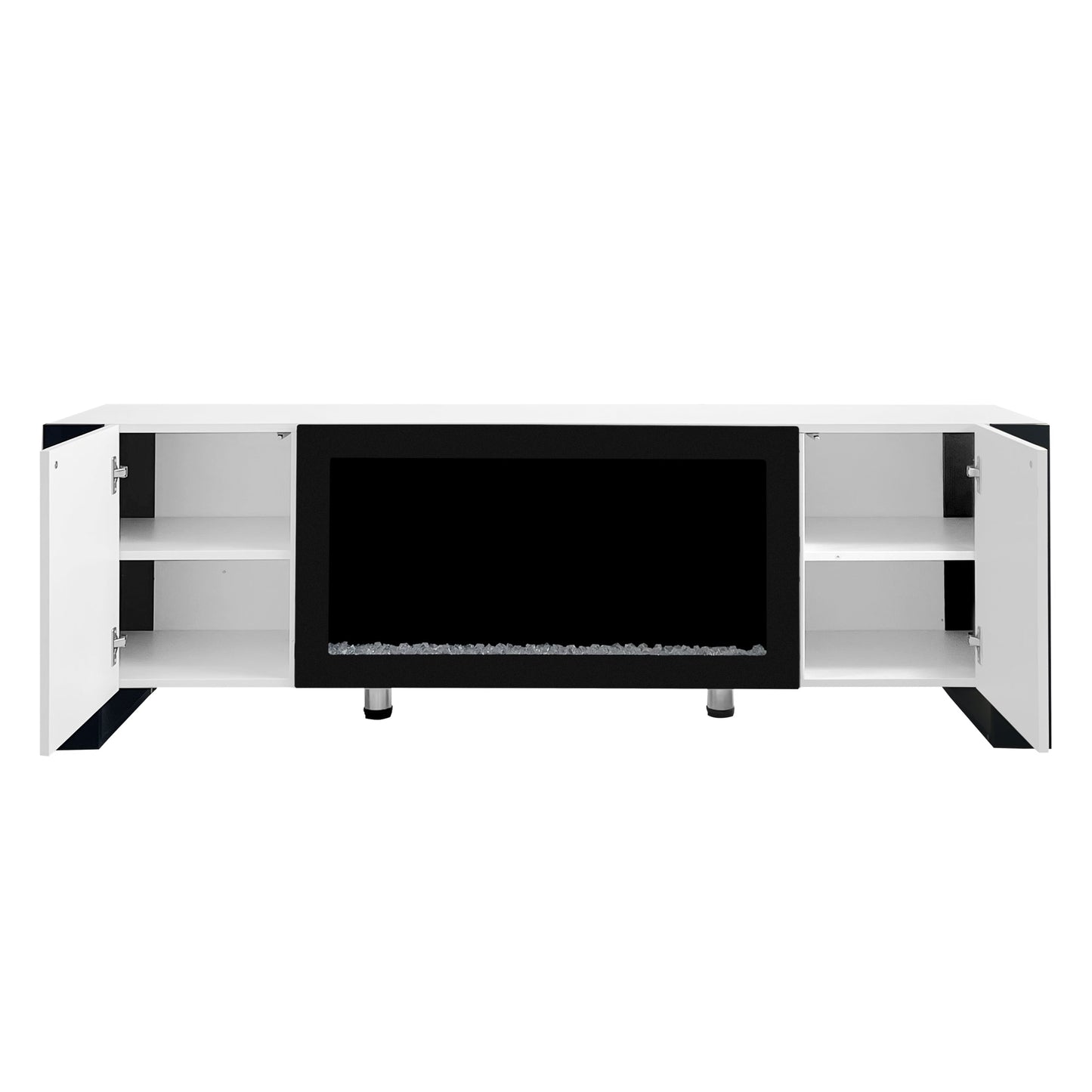 ON-TREND Modern TV Stand with 34.2' Non-heating Electric Fireplace, High Gloss Entertainment Center with 2 Cabinets, Media Console for TVs up to 78', White
