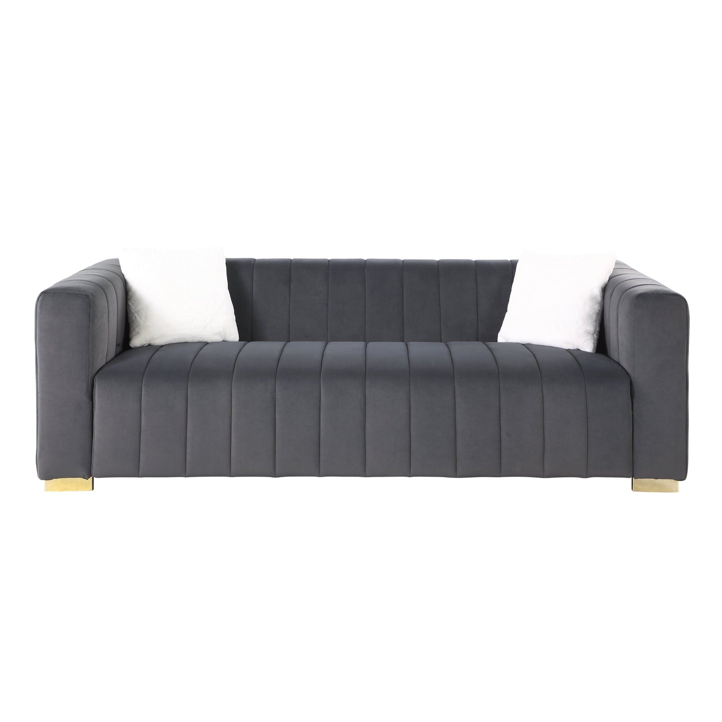 A modern channel sofa take on a traditional Chesterfield,Grey color,3 seater