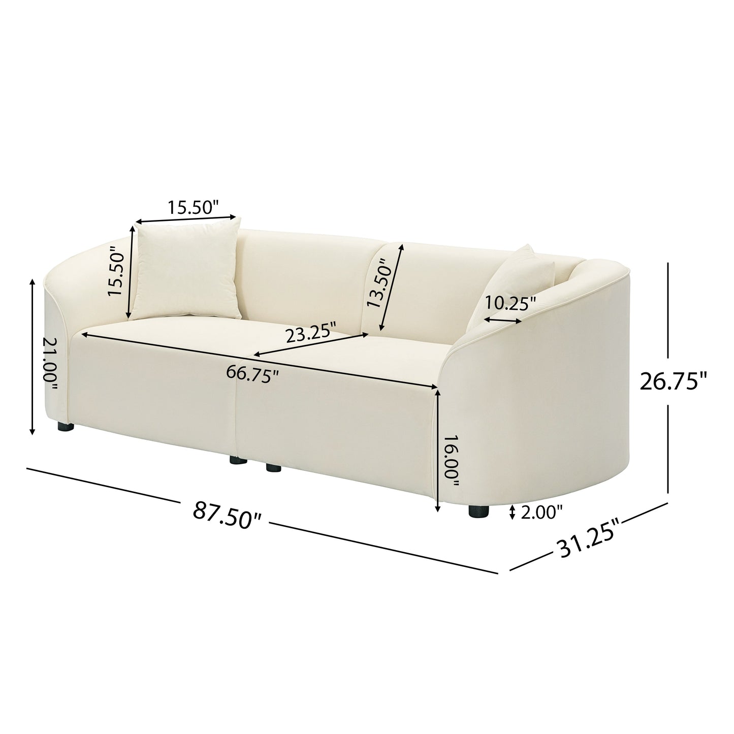 87' Curved Contemporary Sofa in Off-White: Plush Seating, Streamlined Design, and Durable Frame – Ideal for Stylish Living Spaces