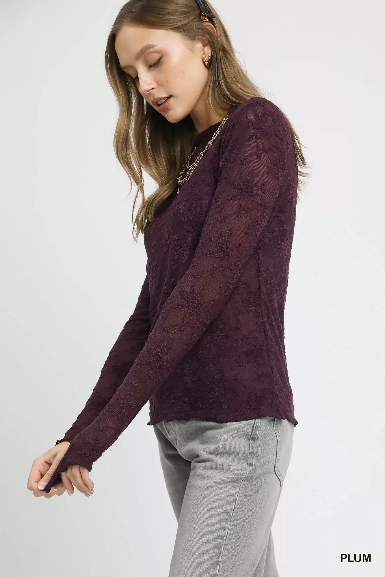 Umgee Lace Sheer Long Sleeve Top - Lee's Retail
