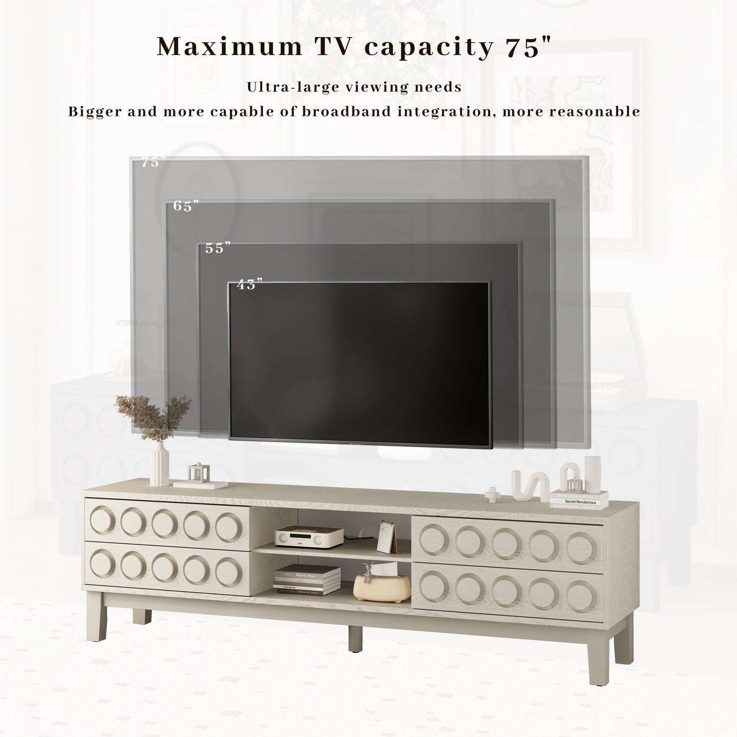 TV Stand for TVs up to 75', Media Console with 4 Drawers, Entertainment Center with Storage for Living Room and Bedroom(White)