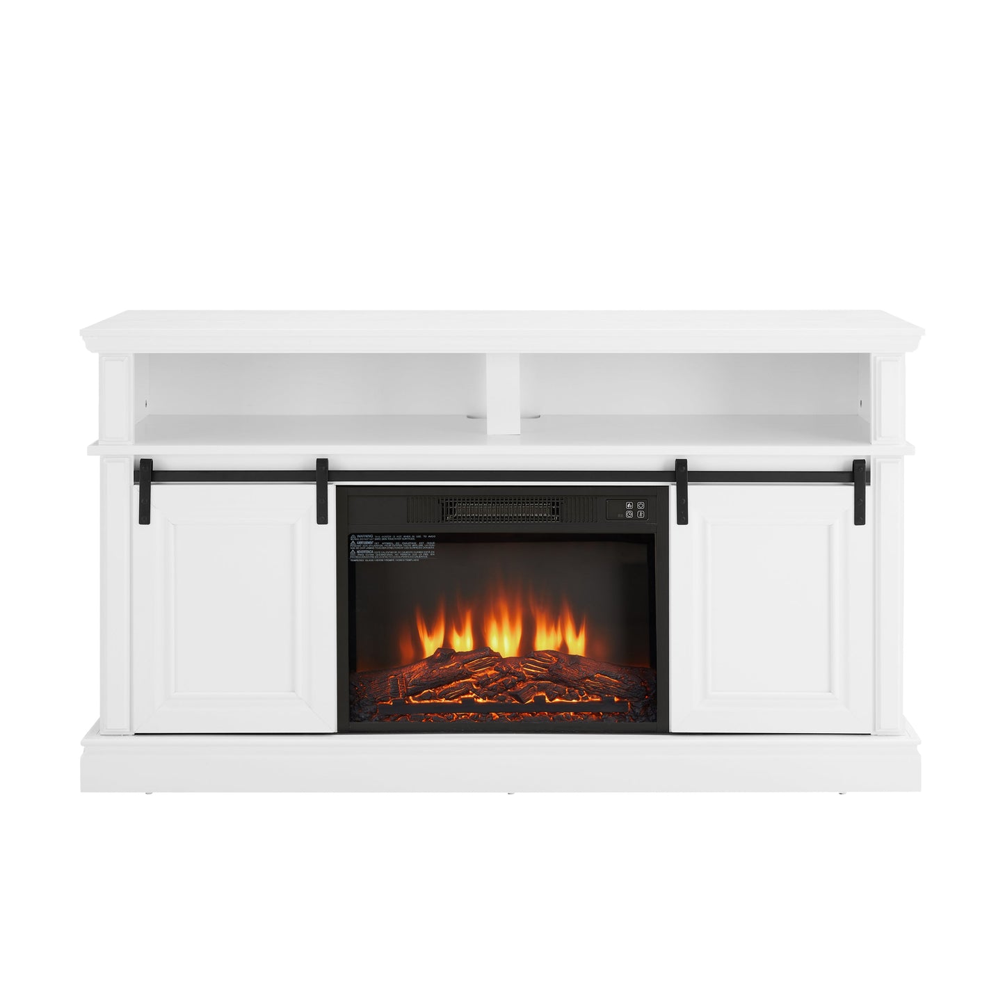 Media Console Table with Storage Cabinet, Mid Century Modern TV Console with 23' Fireplace Insert, Multipurpose Sliding Door TV Cabinet Large Storage Space, 58.11'W*15.79'D*32.36'H Antique White