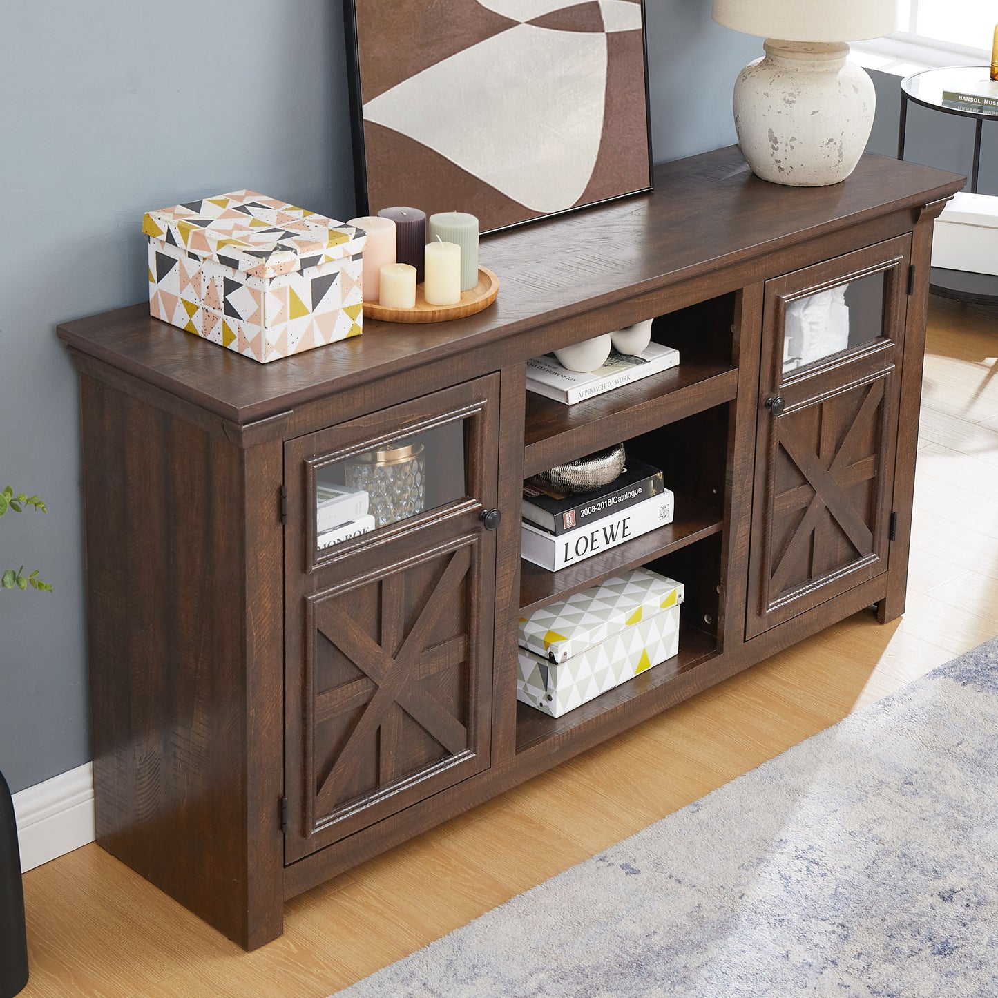 2 Doors Cabinet Farmhouse Cabinet, Farmhouse TV Stand Barn Design,Modern Farmhouse TV Media Stand, Large Barn Inspired Home Entertainment Console,Espresso, 60.23'W*15.35'D*31.7'H