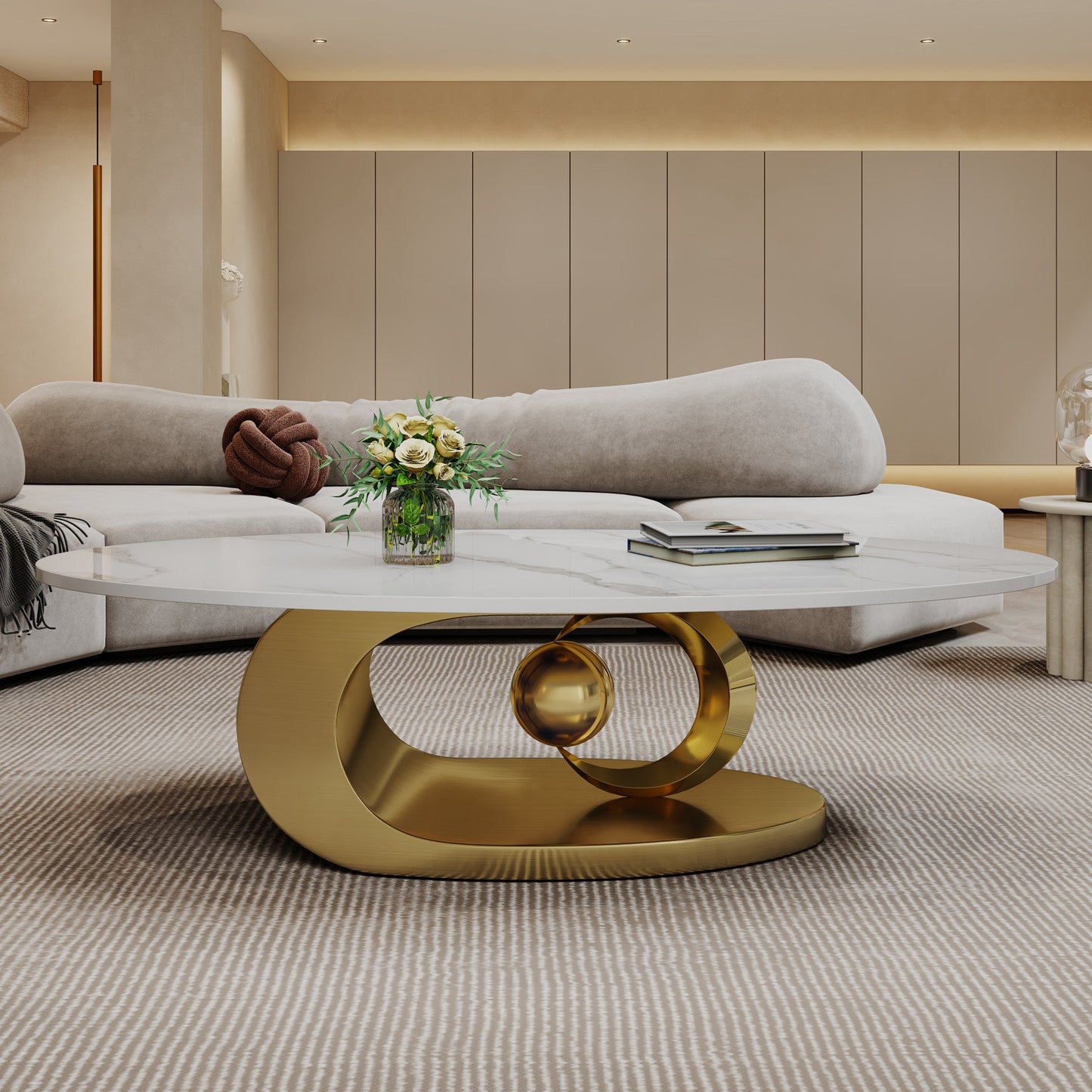 Marble Coffee Table with Sculptural Stainless Steel Base