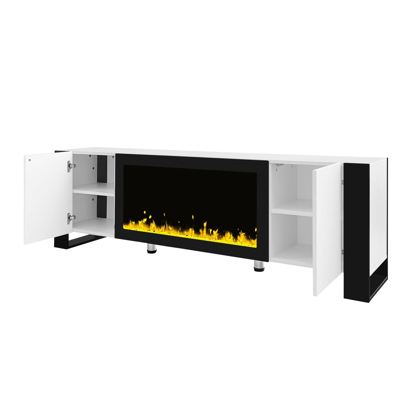 ON-TREND Modern TV Stand with 34.2' Non-heating Electric Fireplace, High Gloss Entertainment Center with 2 Cabinets, Media Console for TVs up to 78', White