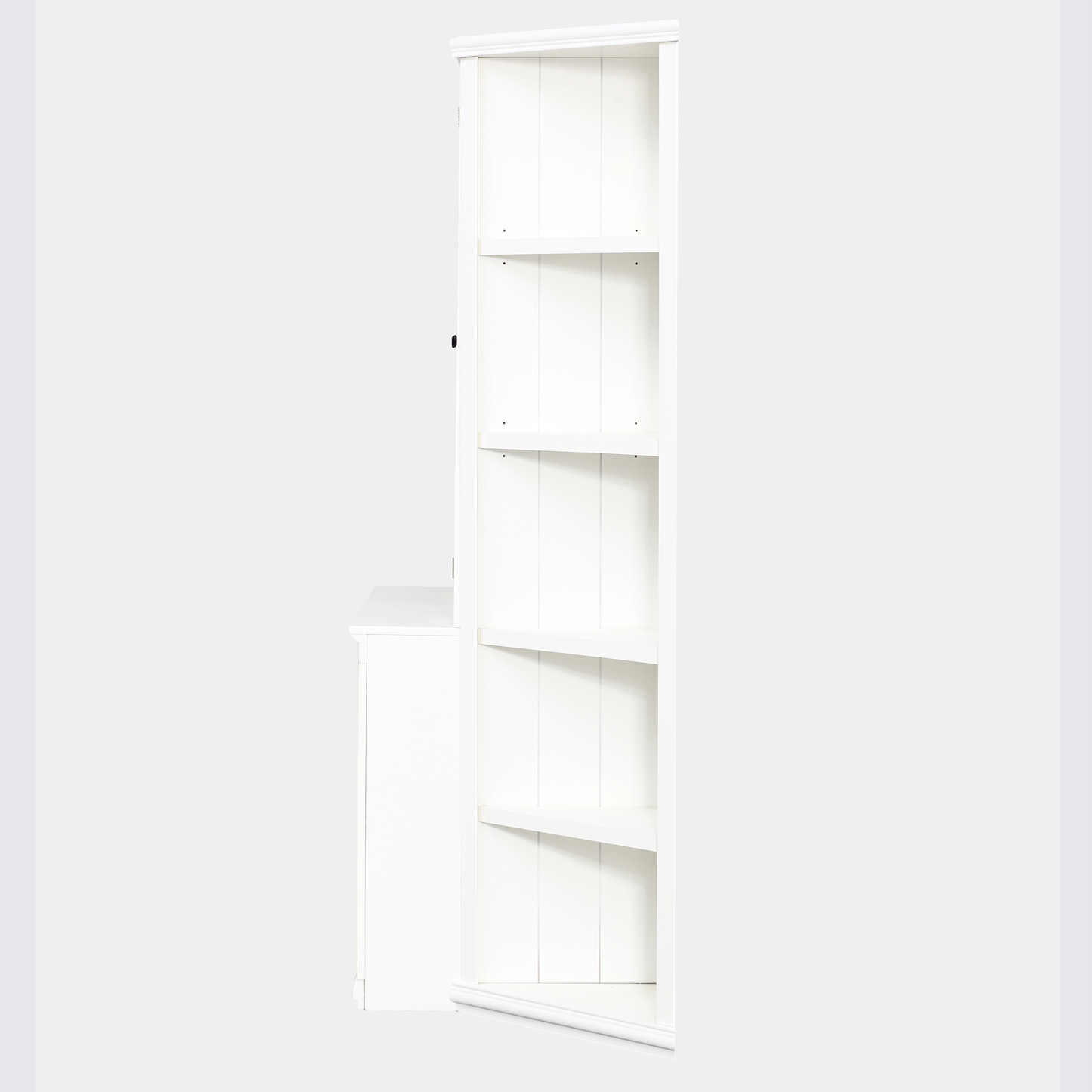 75.25'' Tall Display Cabinet and Two Triangle Sided Bookshelves, 69.25'' Wide Retro Style Wall Suit with Glass Doors, for Hallways, Living room, Office, Studio or Workspace - White