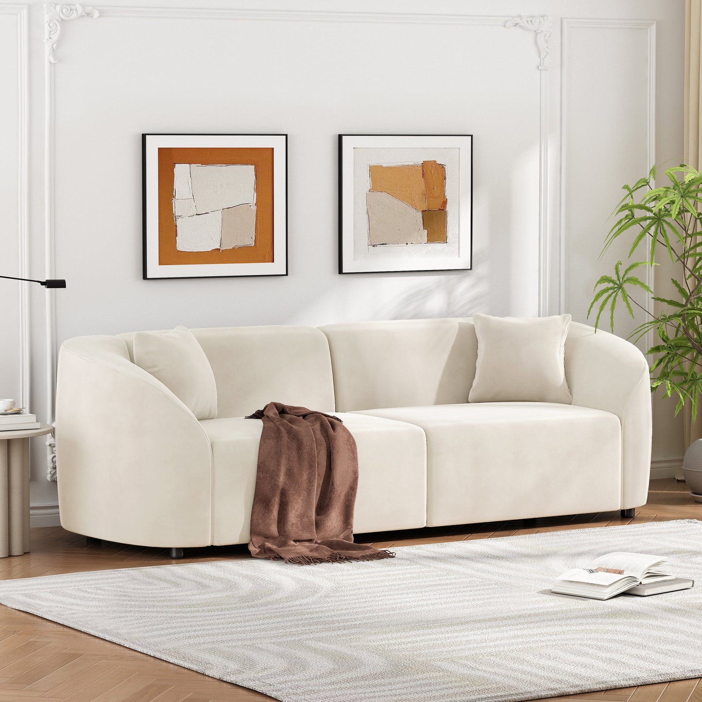 87' Curved Contemporary Sofa in Off-White: Plush Seating, Streamlined Design, and Durable Frame – Ideal for Stylish Living Spaces
