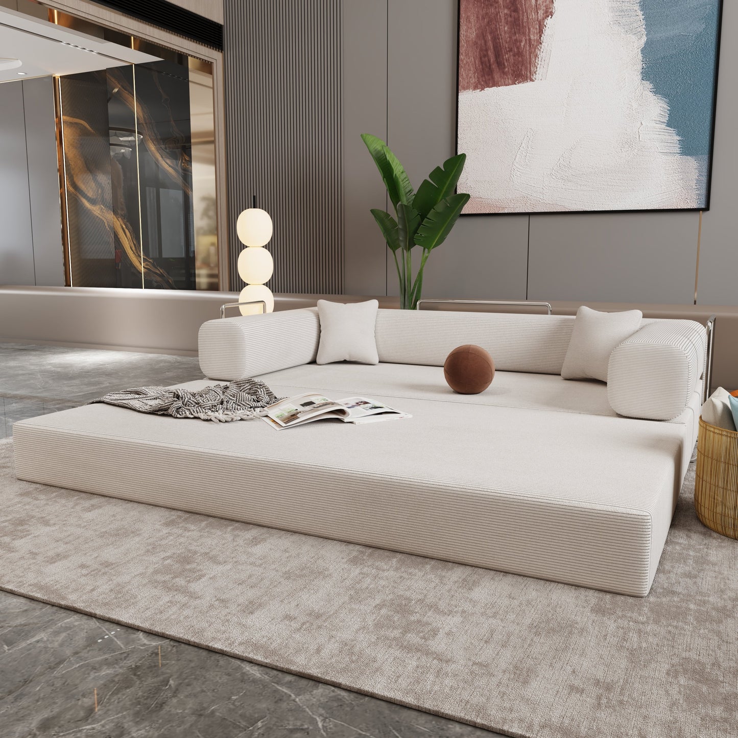 Double sofa, sofa bed, multifunctional compression sofa, wide body sofa, pure sponge sofa, fine striped velvet fabric sofa