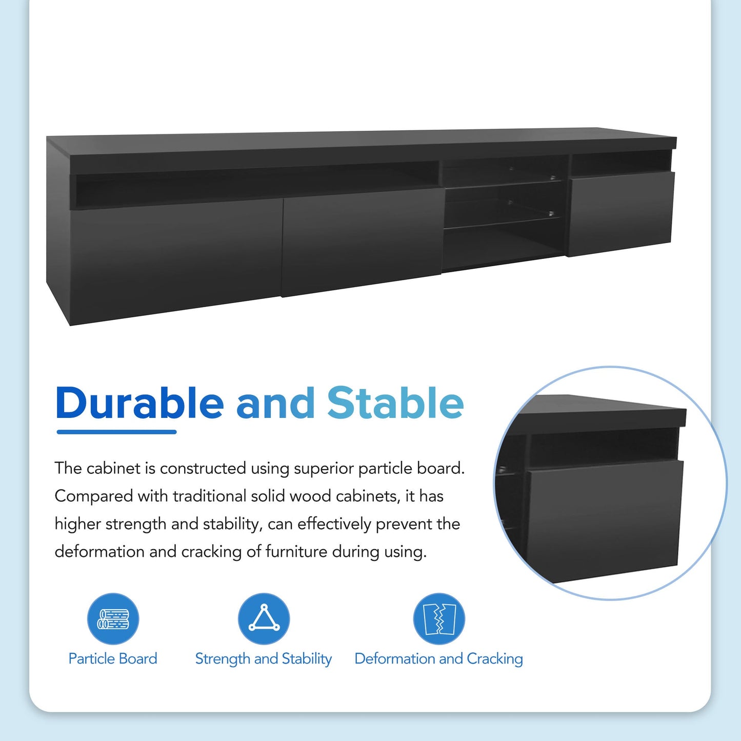 ON-TREND Unique Design TV Stand with 2 Glass Shelves, Ample Storage Space Media Console for TVs Up to 105', Versatile TV Cabinet with LED Color Changing Lights for Living Room, Black