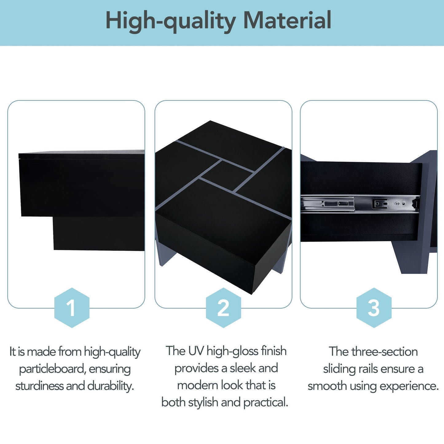 ON-TREND Unique Design Coffee Table with 4 Hidden Storage Compartments, Square Cocktail Table with Extendable Sliding Tabletop, UV High-gloss Design Center Table for Living Room, 31.5'x 31.5'