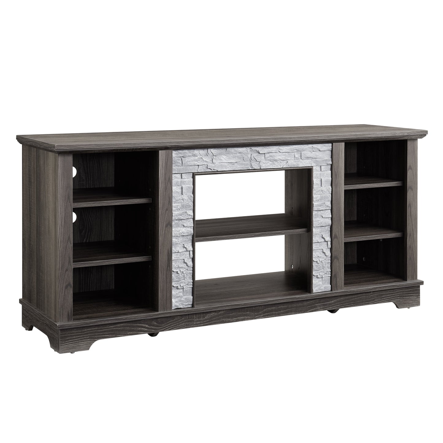 Mantel Stone TV Media Stand with with Faux Stacked Stone Surround, Modern Entertainment Console with Open Storage Space,Grey, 58.31'W*15.39'D*26.06'H