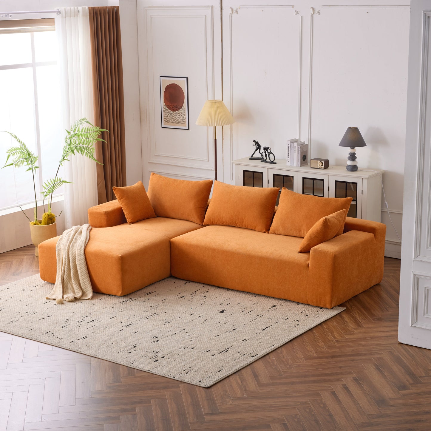 108*68 inch extra-deep modular sofa, cloud sofa, 4-person sofa, sitting and sleeping, living room Chenille modular sofa, no need to assemble, orange