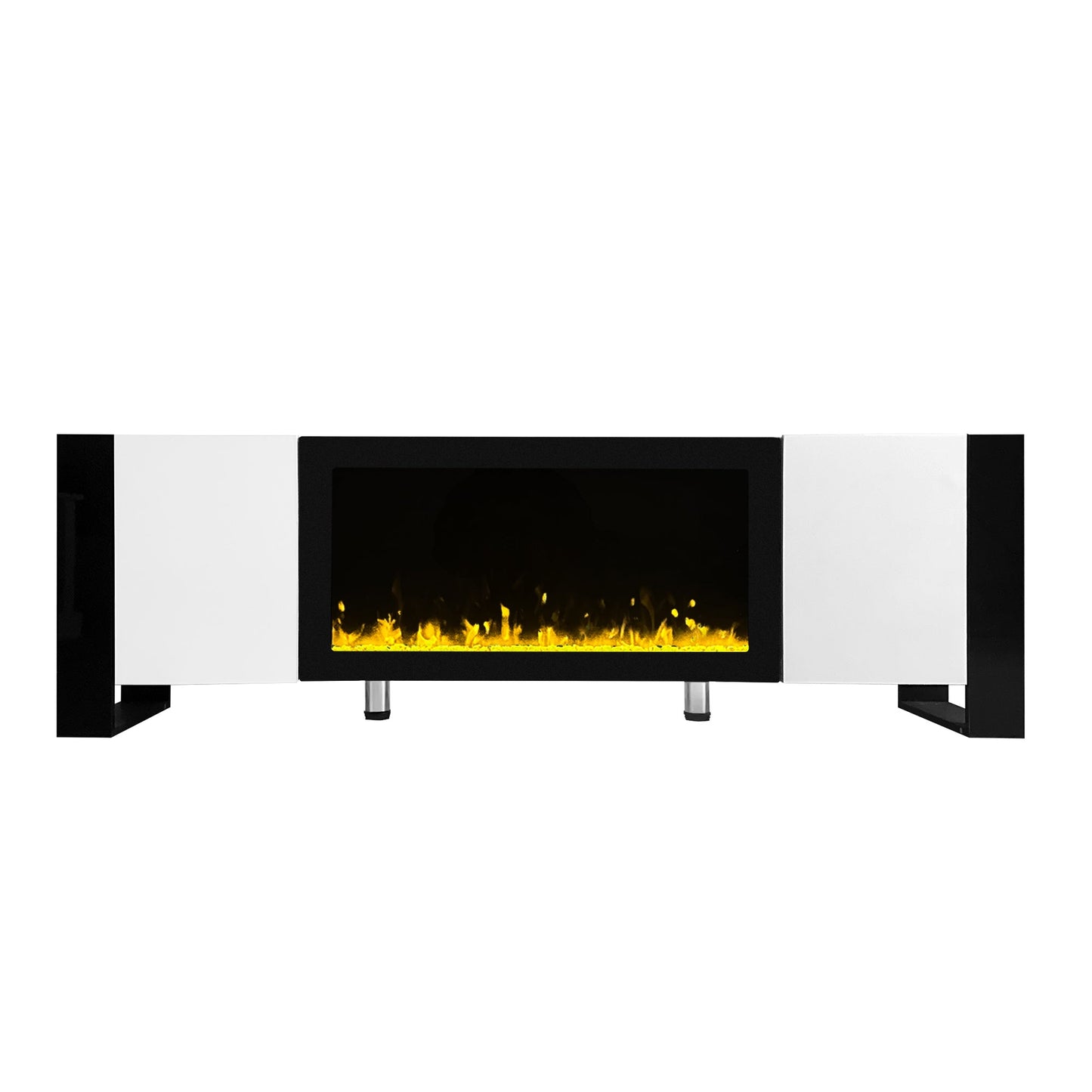 ON-TREND Modern TV Stand with 34.2' Non-heating Electric Fireplace, High Gloss Entertainment Center with 2 Cabinets, Media Console for TVs up to 78', White