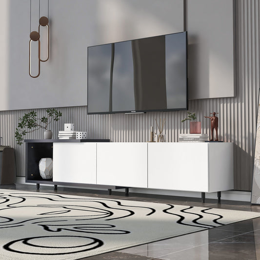 U-Can  70.1''-100'' Modern Stylish ExtendableTV Stand  TV Cabinet for 80+inch TV, Black+White (Old SKU: WF299723AAK)