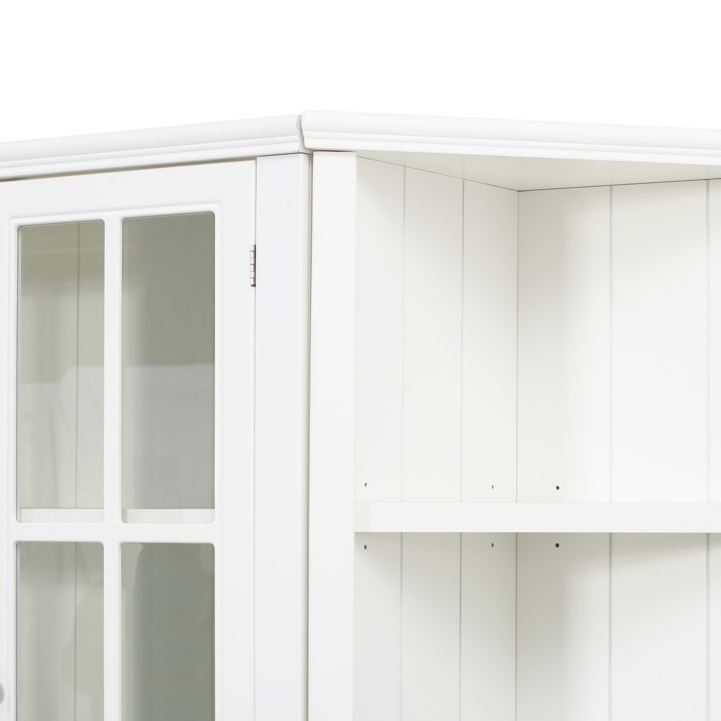 75.25'' Tall Display Cabinet and Two Triangle Sided Bookshelves, 69.25'' Wide Retro Style Wall Suit with Glass Doors, for Hallways, Living room, Office, Studio or Workspace - White