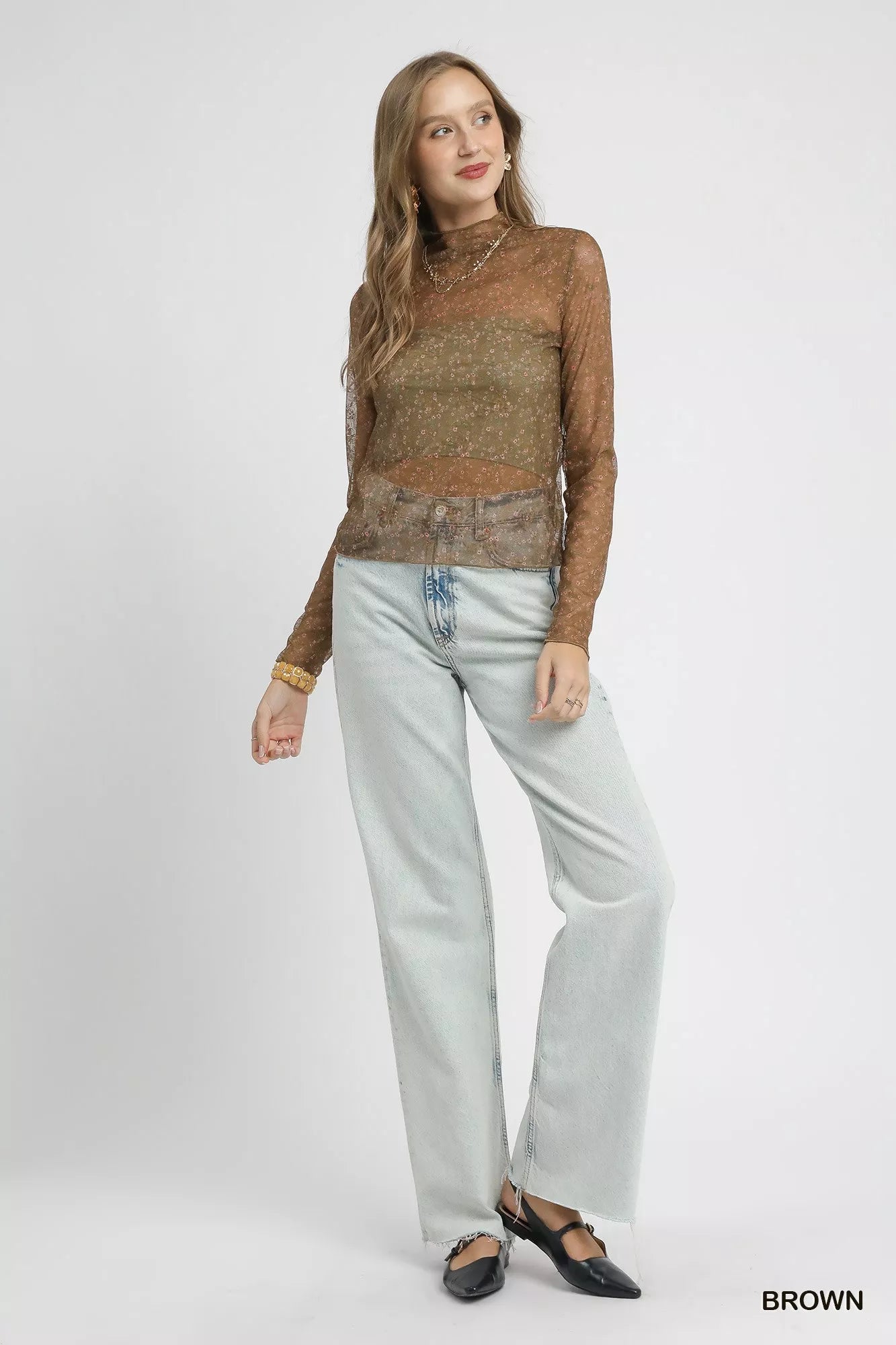 Umgee Nylon Lace Mesh Long Sleeve Top - Lee's Retail