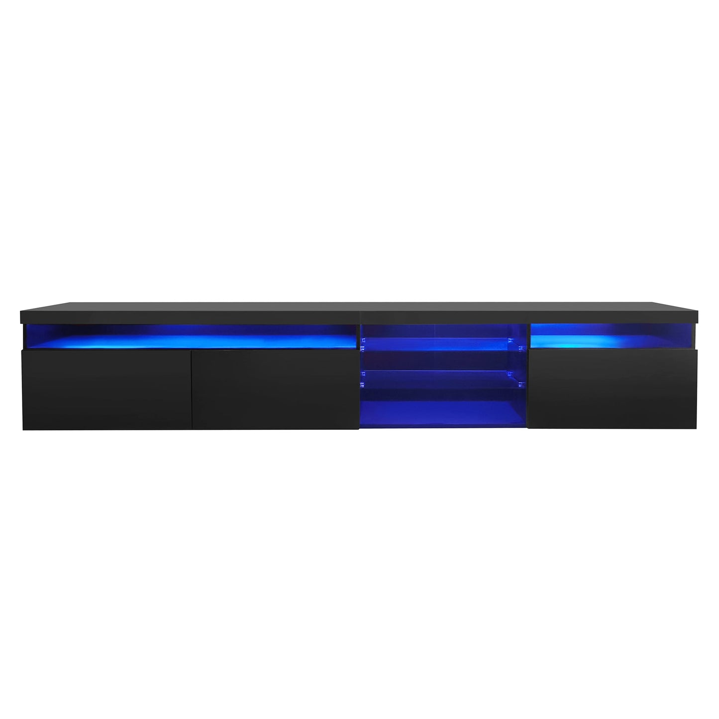 ON-TREND Unique Design TV Stand with 2 Glass Shelves, Ample Storage Space Media Console for TVs Up to 105', Versatile TV Cabinet with LED Color Changing Lights for Living Room, Black