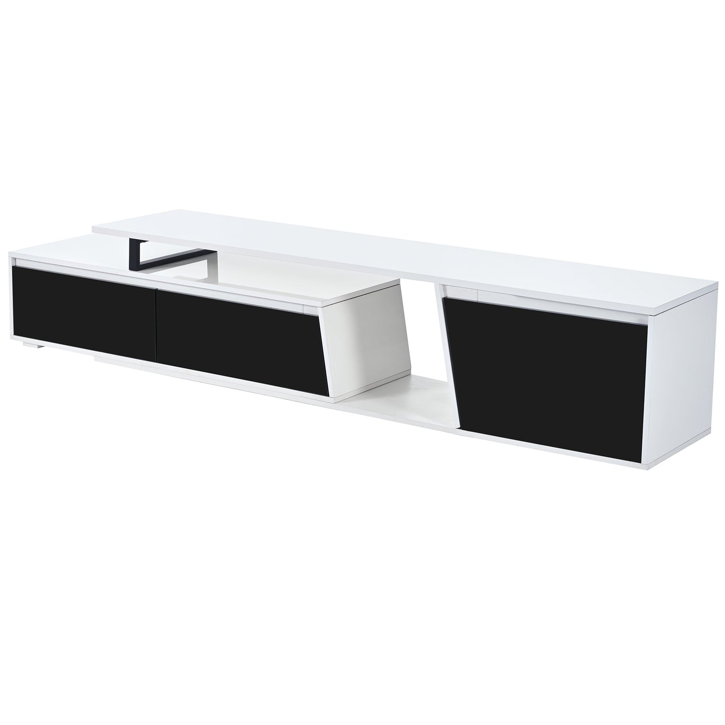U-Can Modern, Minimalist Rectangle Extendable TV Stand, TV Cabinet with 2 Drawers and 1 Cabinet for Living Room, Up to 100''