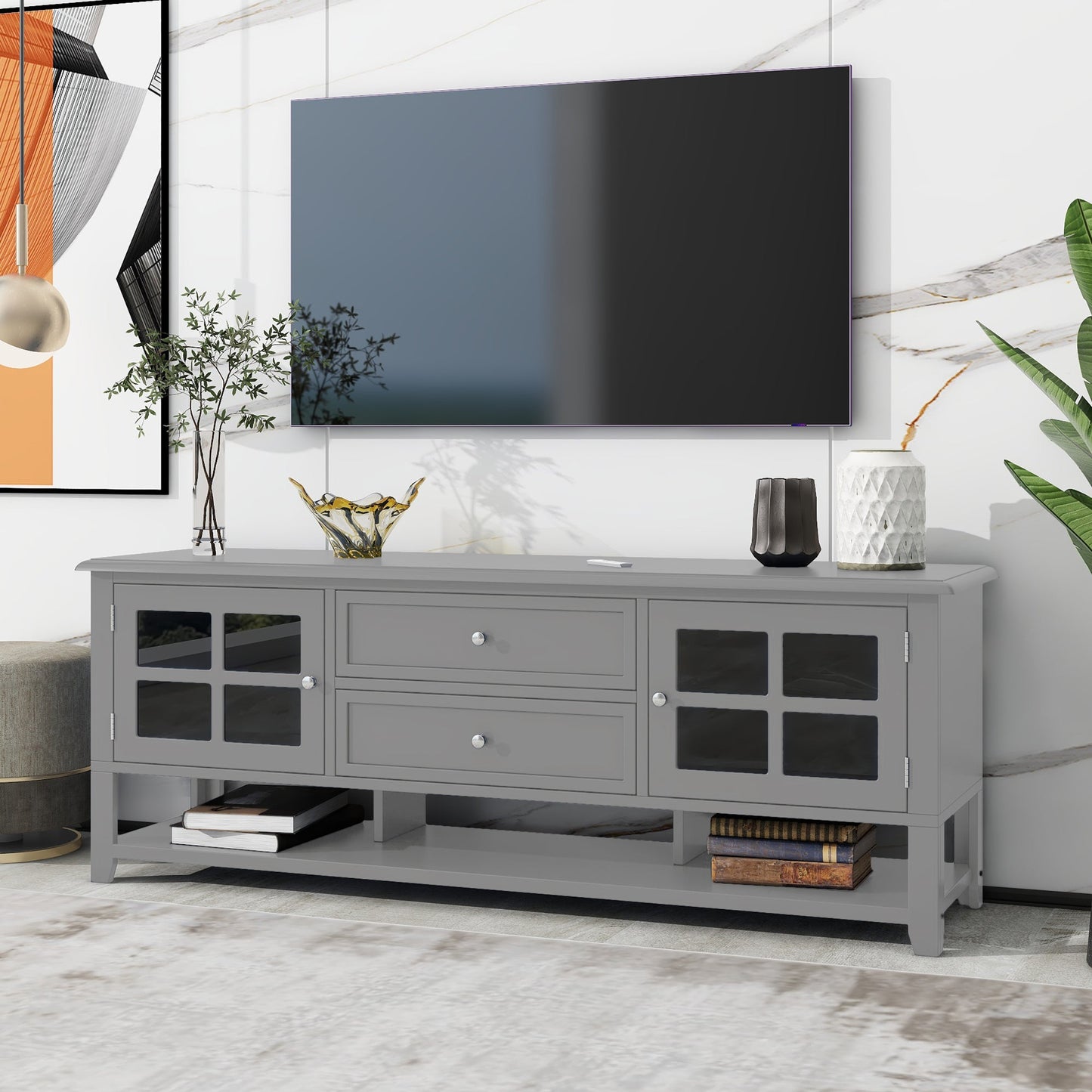 TV Stand for TVs up to 60'', Entertainment Center with Multifunctional Storage Space, TV Cabinet with Modern Design, Media Console for Living Room, Bedroom