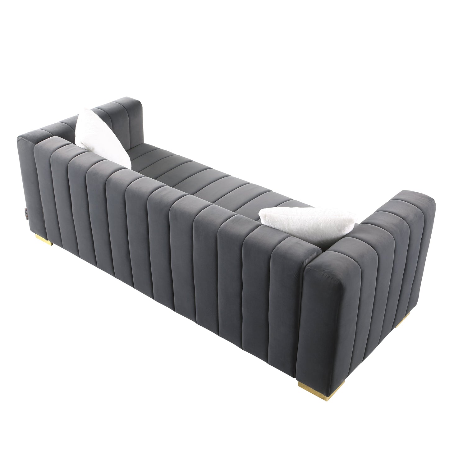 A modern channel sofa take on a traditional Chesterfield,Grey color,3 seater