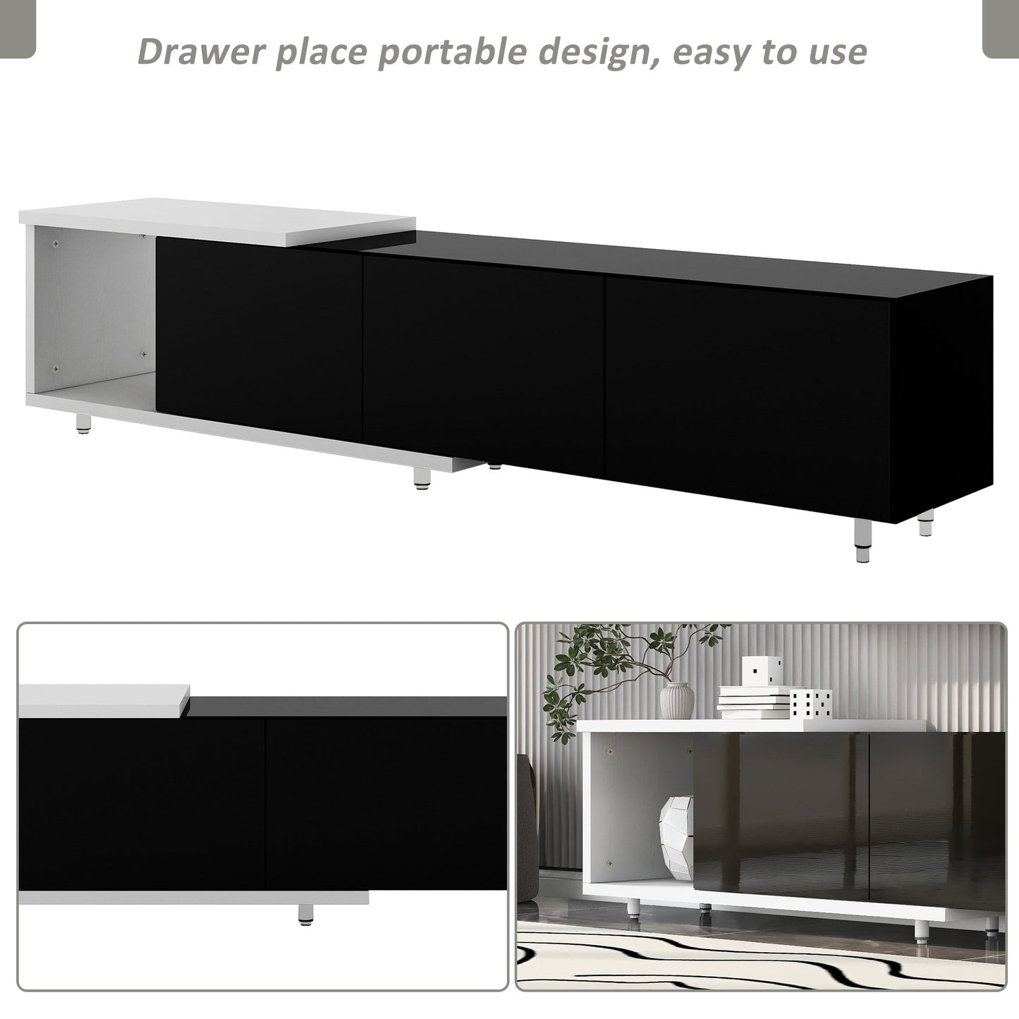 U-Can 70.1''-100'' Modern Stylish TV Stand TV Cabinet for 80+inch TV, White+Black, (Old SKU:WF299723AAB)