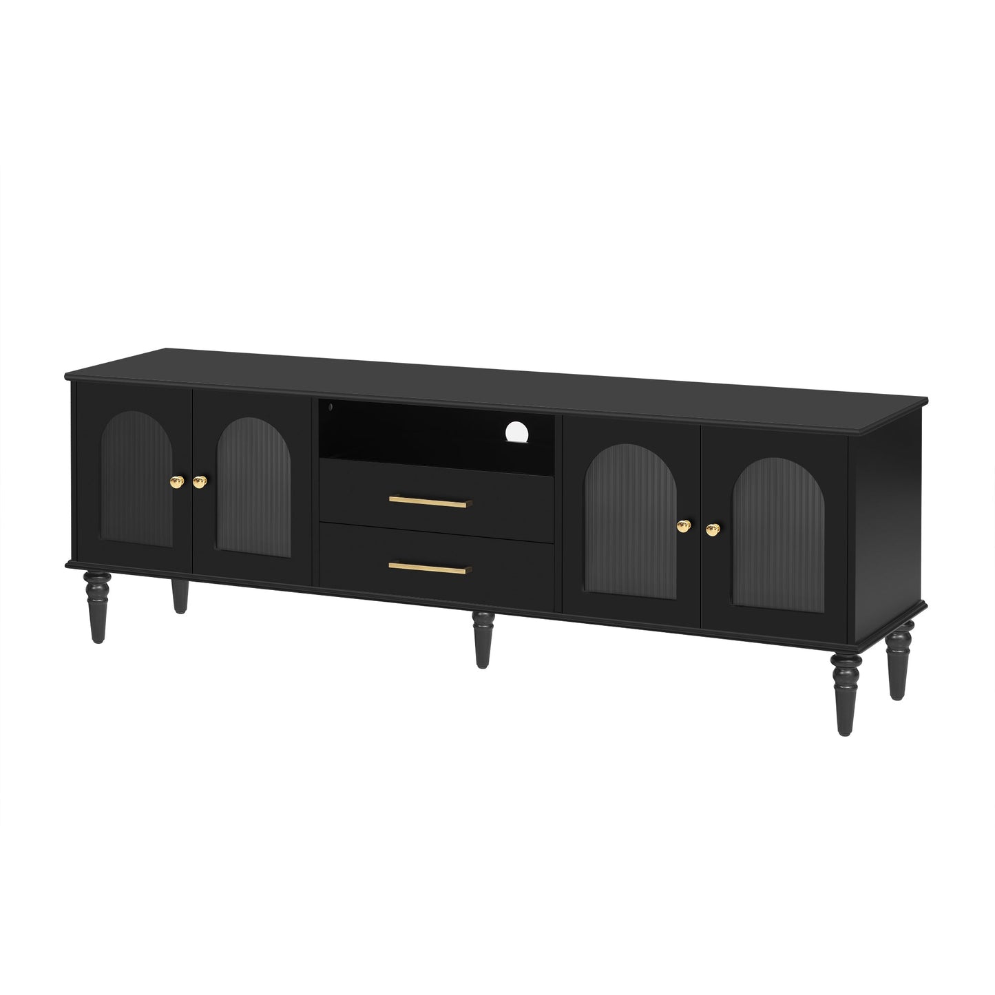 U-Can 68.9'' Retro TV Stand for TVs up to 75 Inches, Entertainment Center Media Console with Fluted Glass Doors and Five Solid Wood Legs for Living room(OLD SKU:N724P198468B)